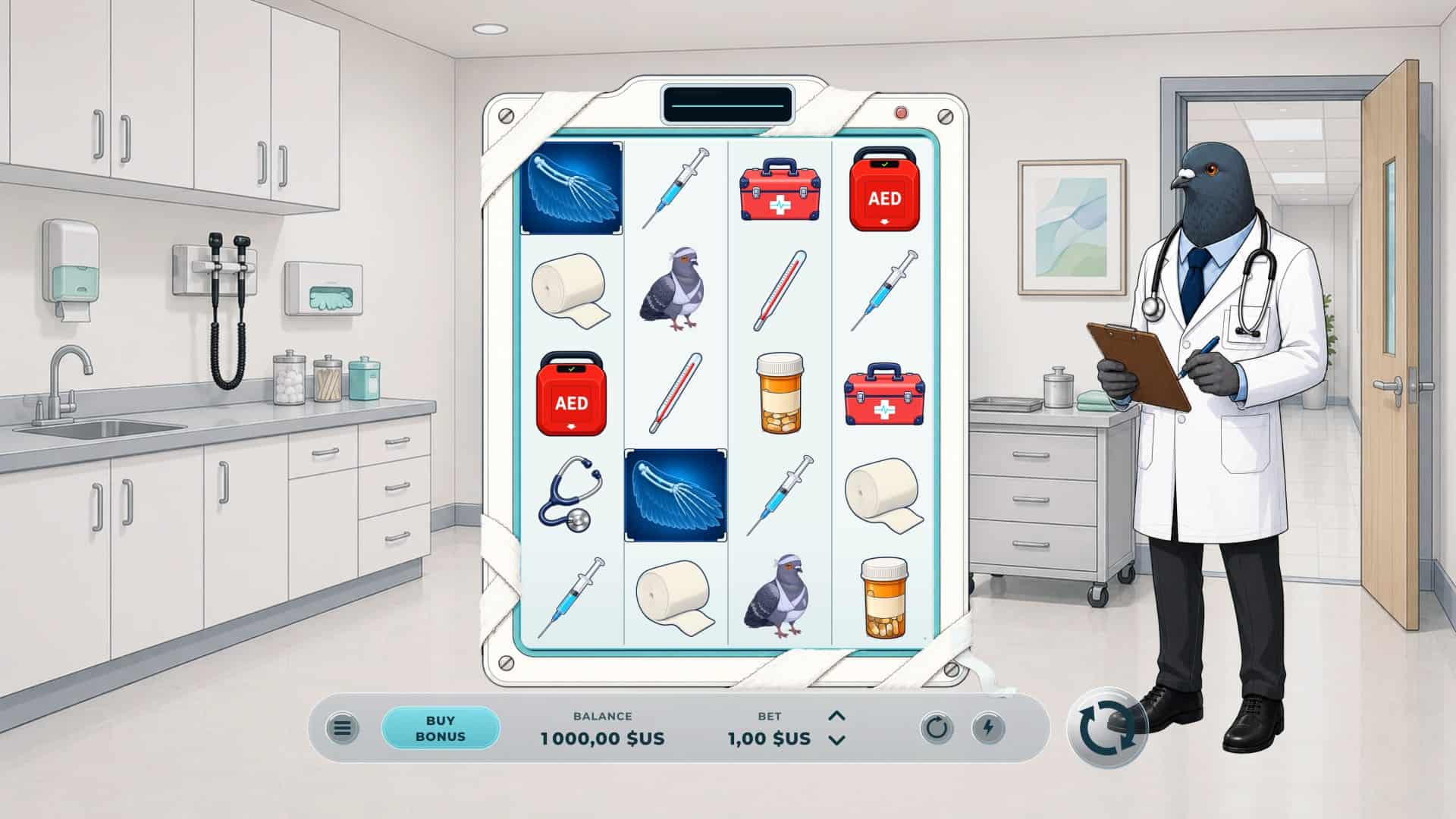 Doctor Pigeon slot gameplay reels