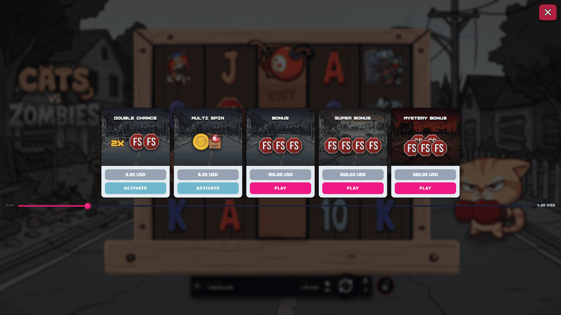 Cats VS Zombies bonus buy menu