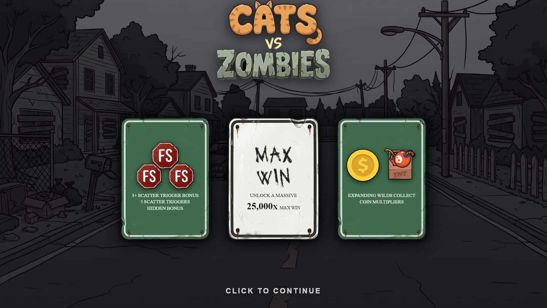 Cats VS Zombies slot intro screen