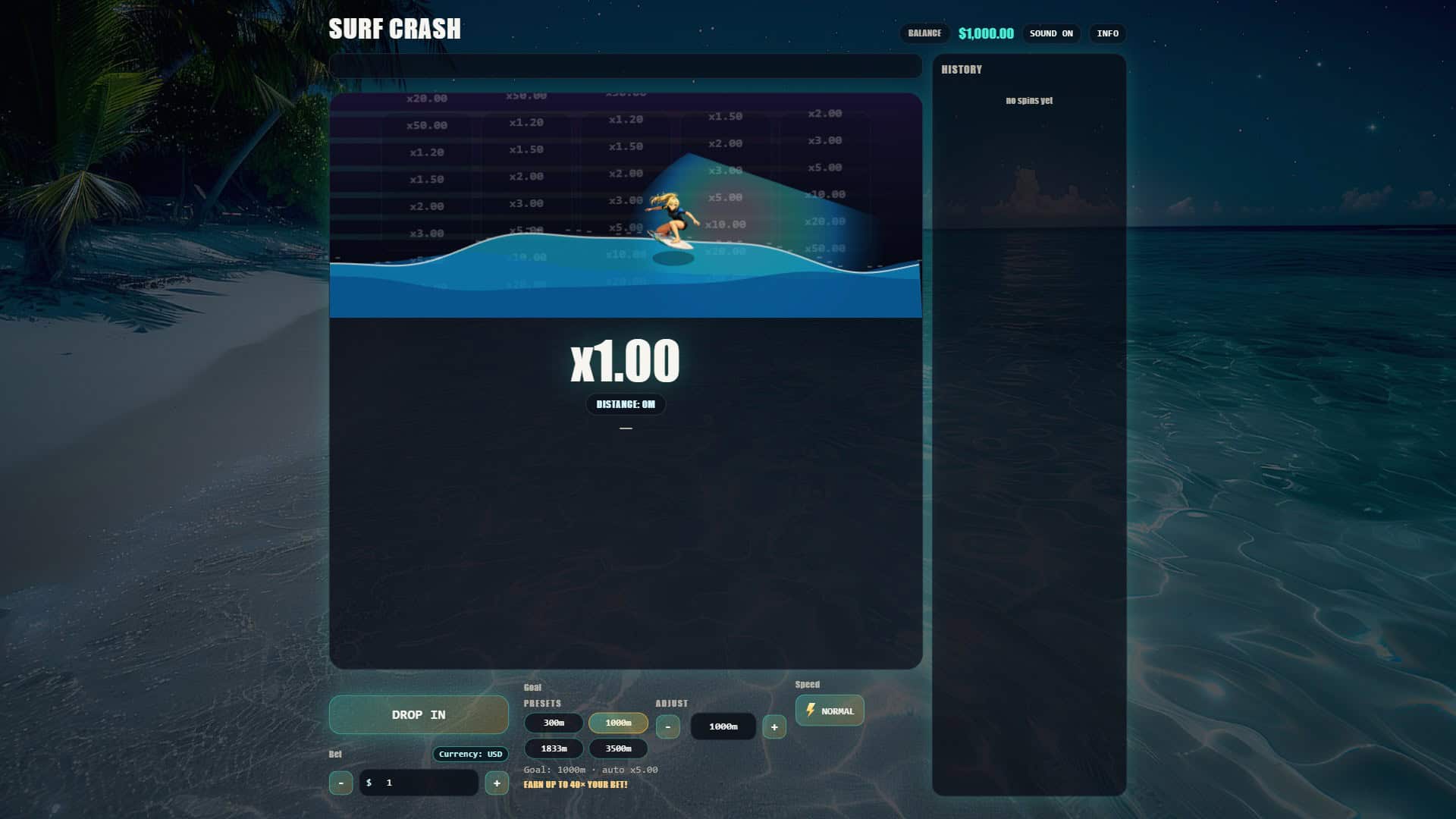 Surf Crash slot gameplay reels