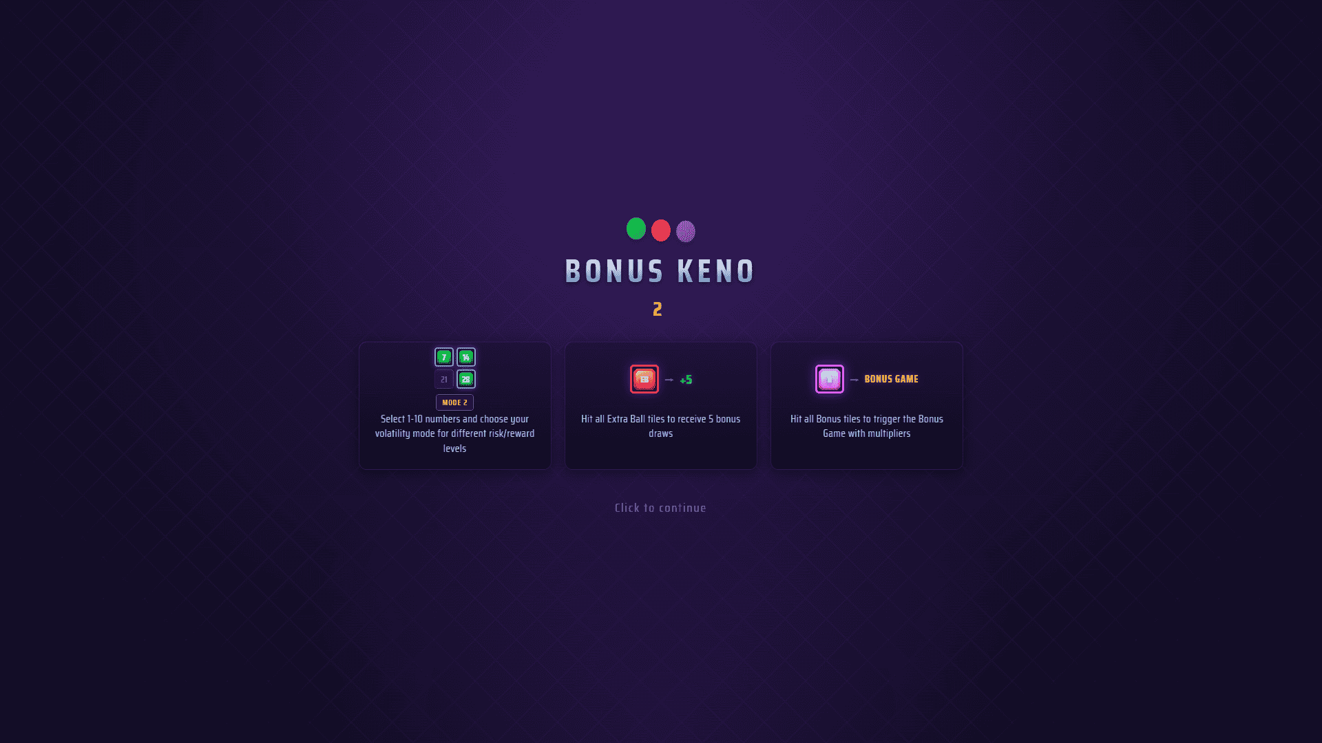 X Keno slot intro screen