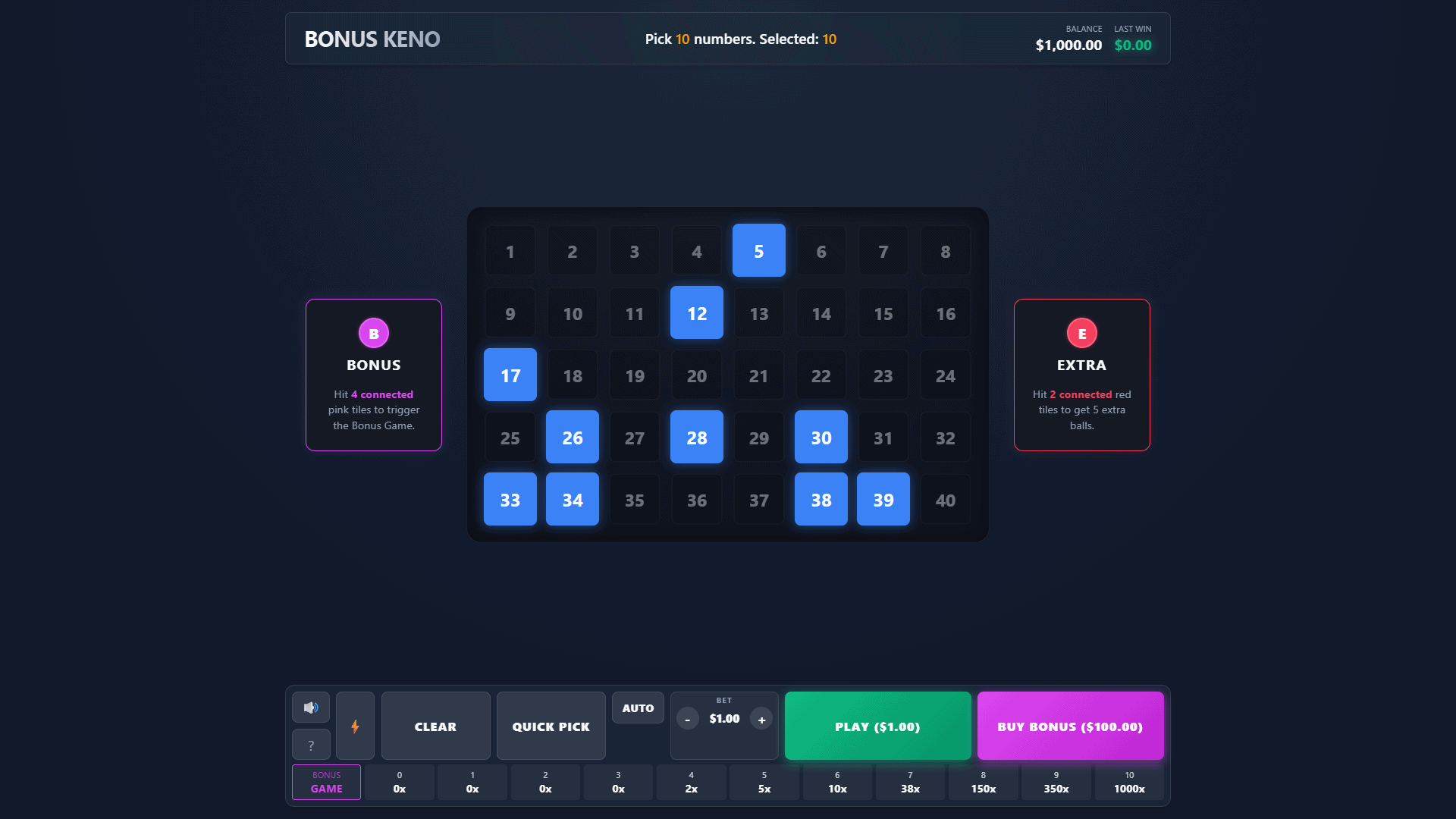 Bonus Keno slot gameplay reels