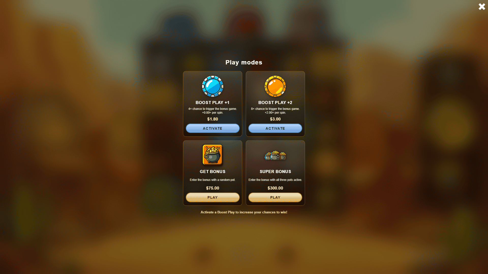 Bandit Pots bonus buy menu