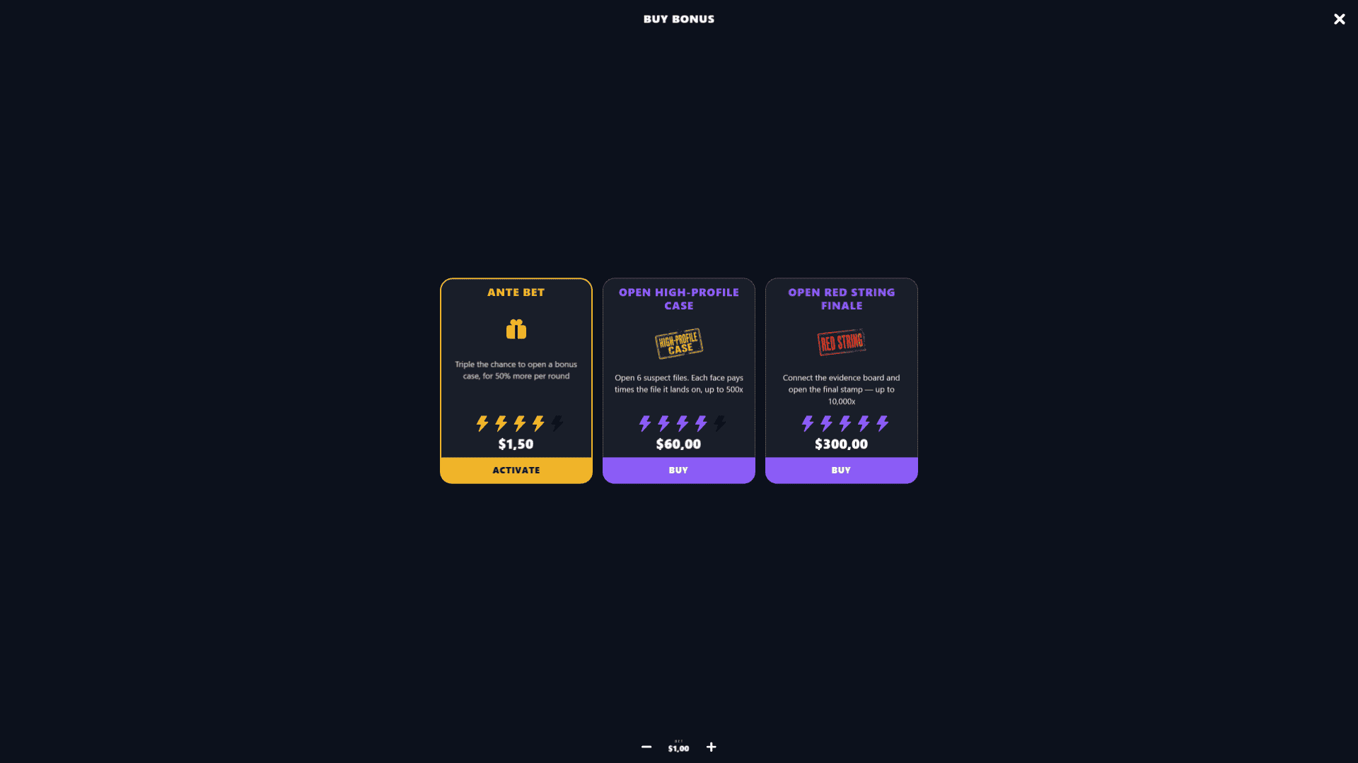 Neon alibi bonus buy menu
