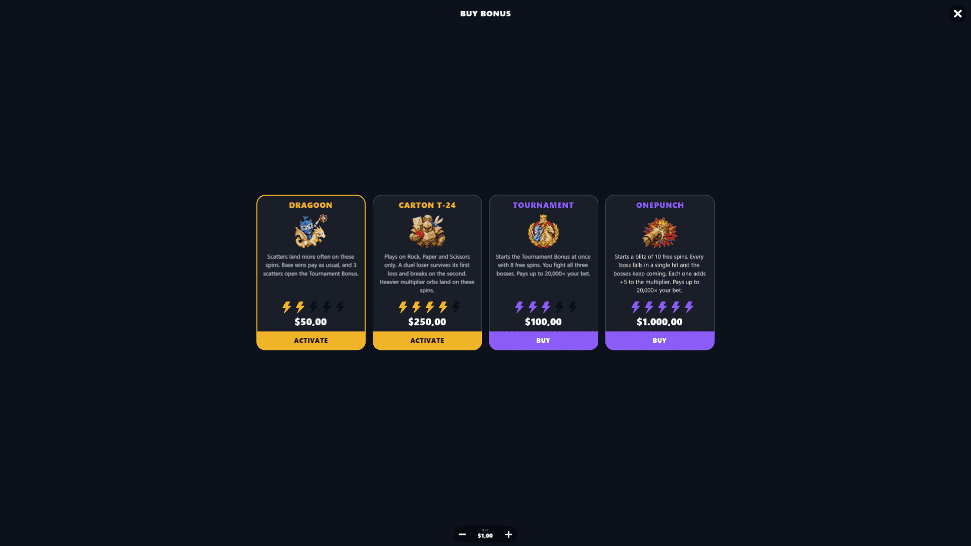 Paper duel bonus buy menu