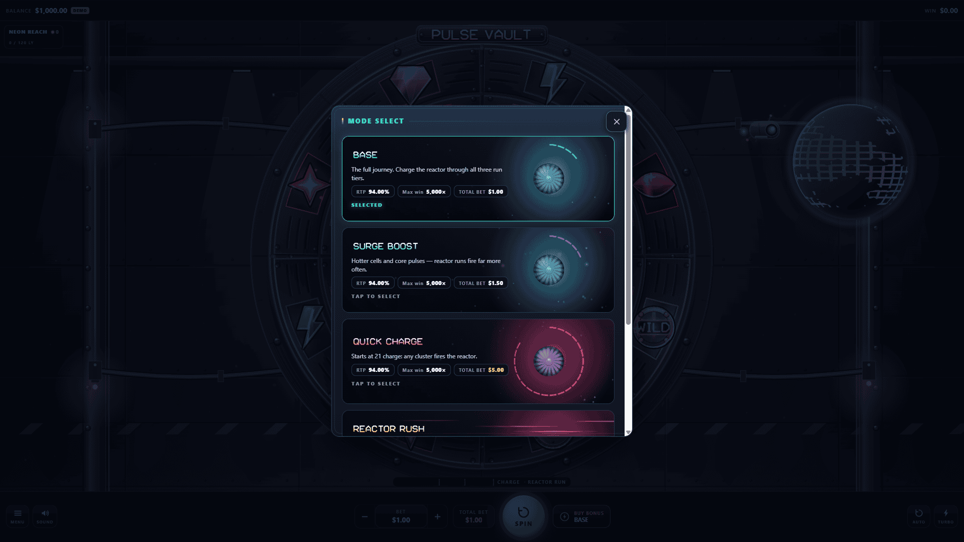 Pulse Vault bonus buy menu