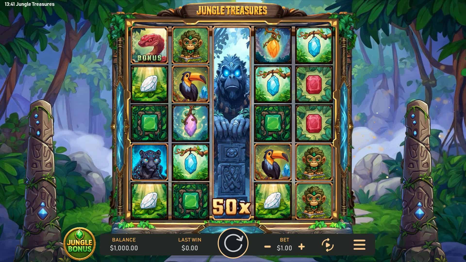 Jungle Treasures slot gameplay reels