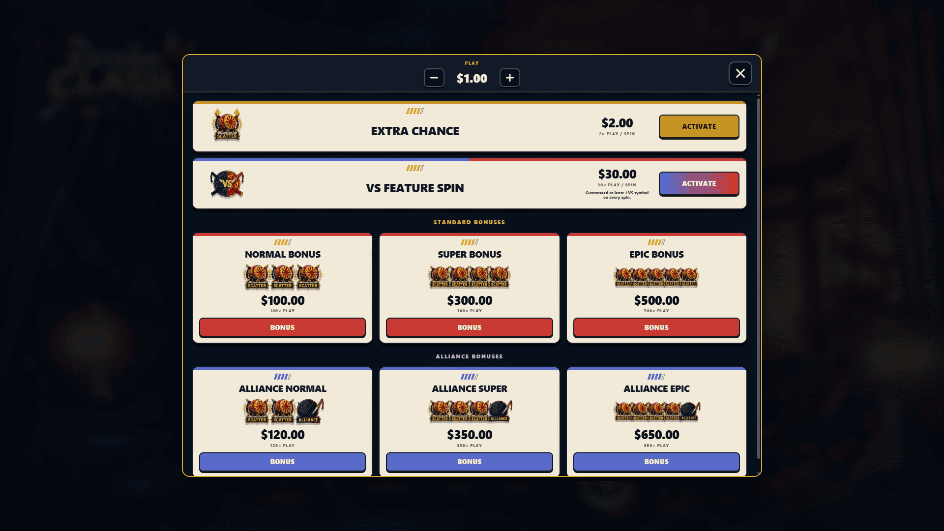 Katana Clash bonus buy menu