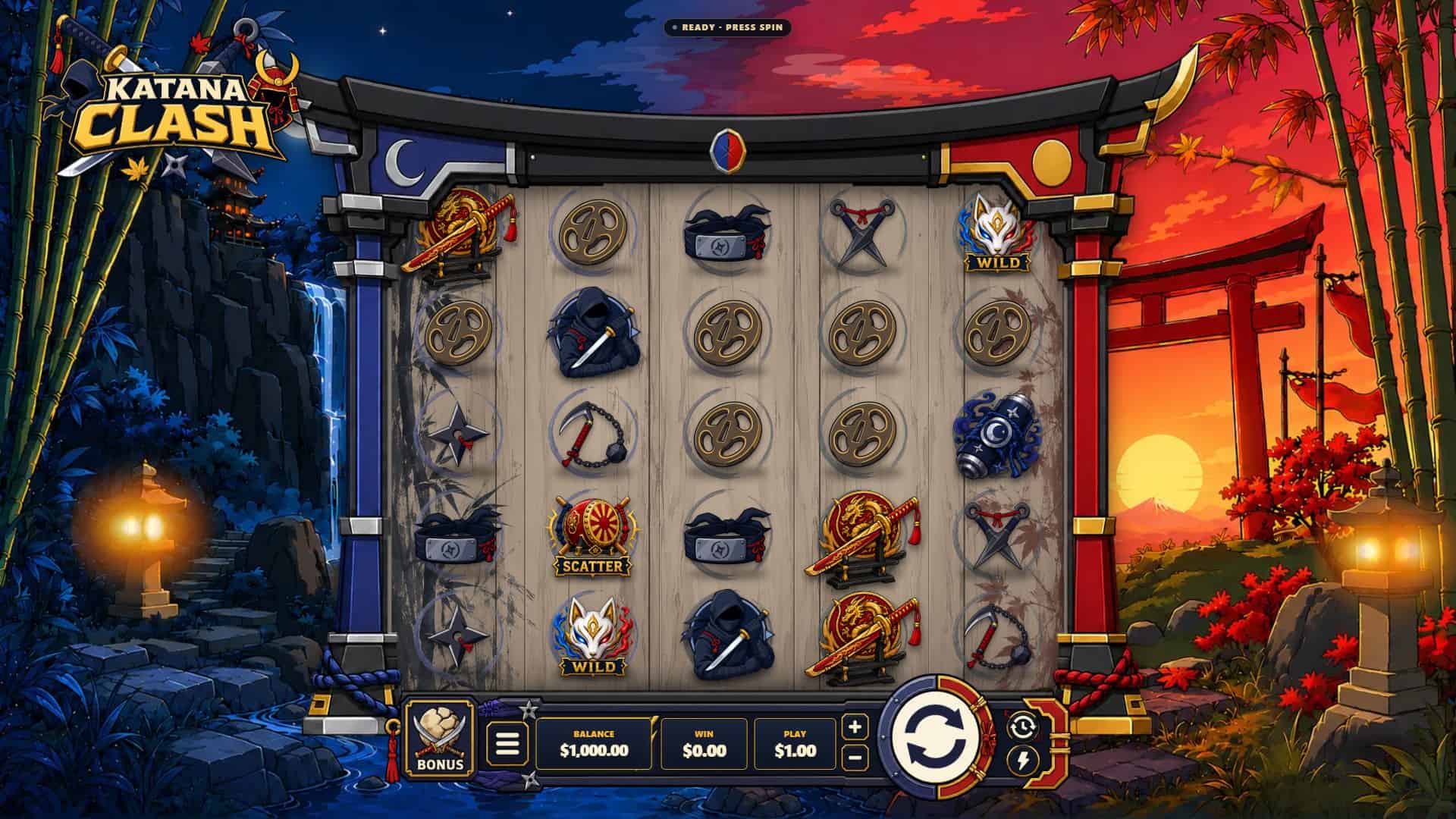 Katana Clash slot gameplay reels