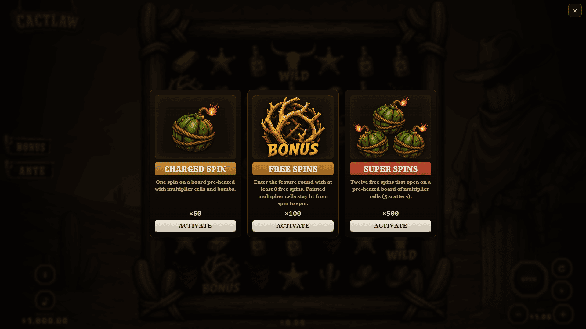 Cactlaw bonus buy menu
