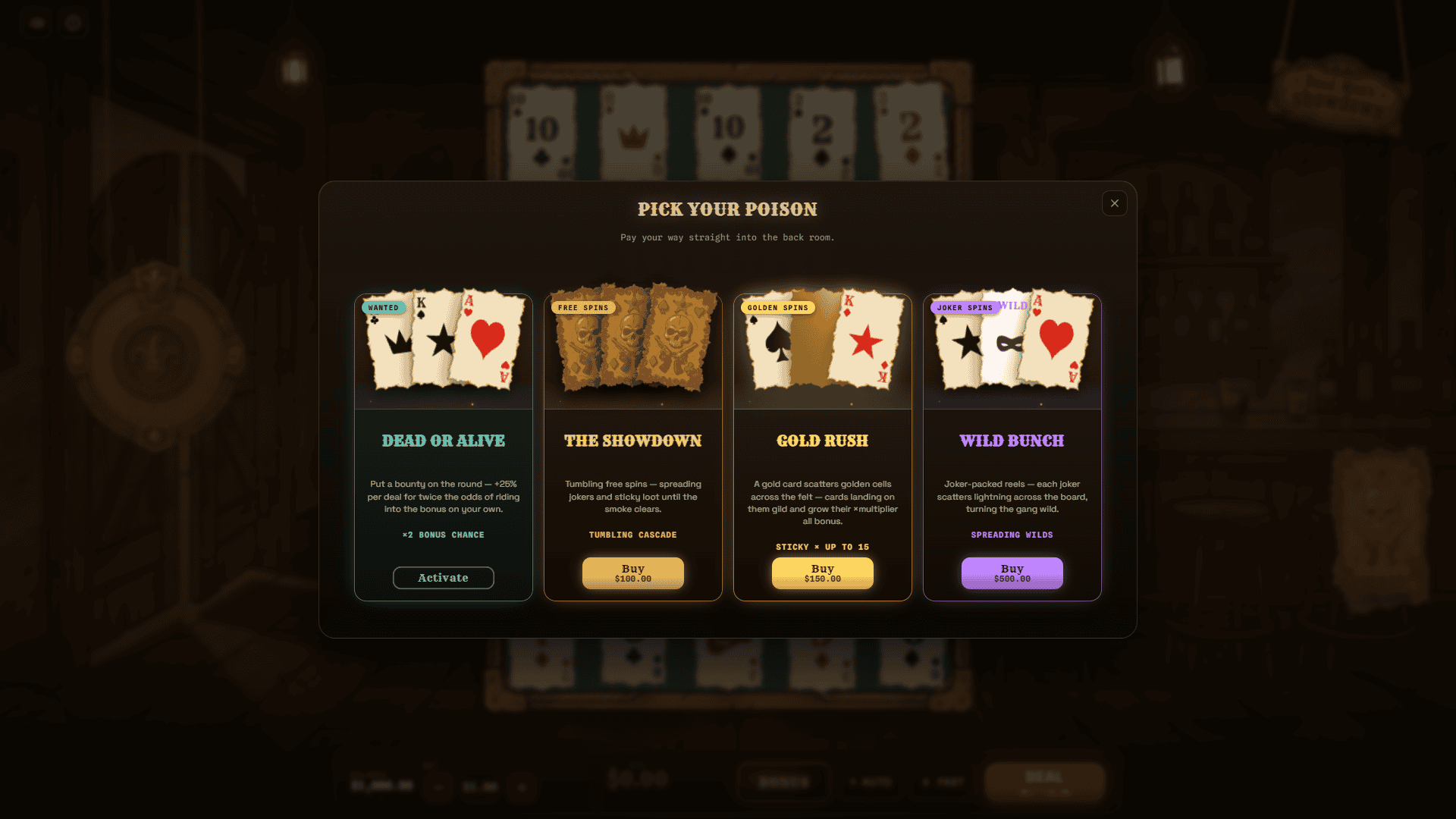 Dead Man`s Showdown bonus buy menu