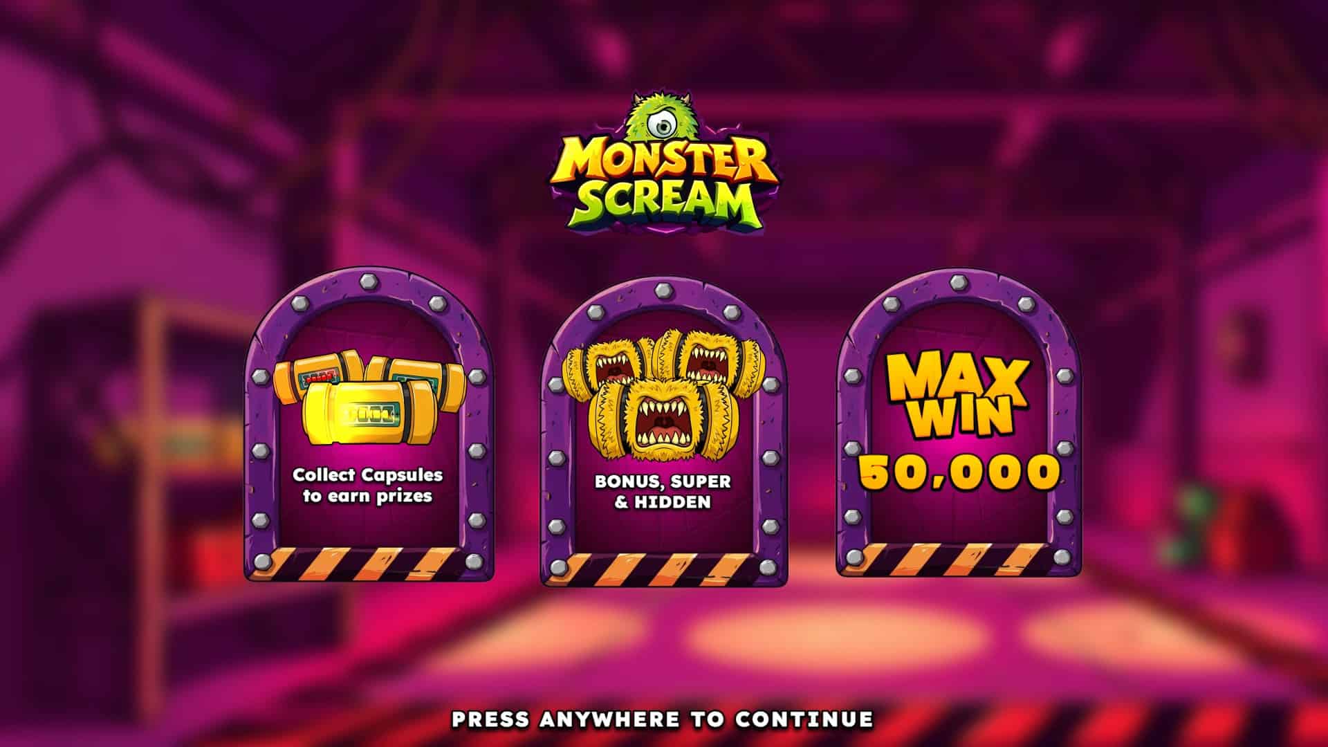 Monster Scream slot intro screen