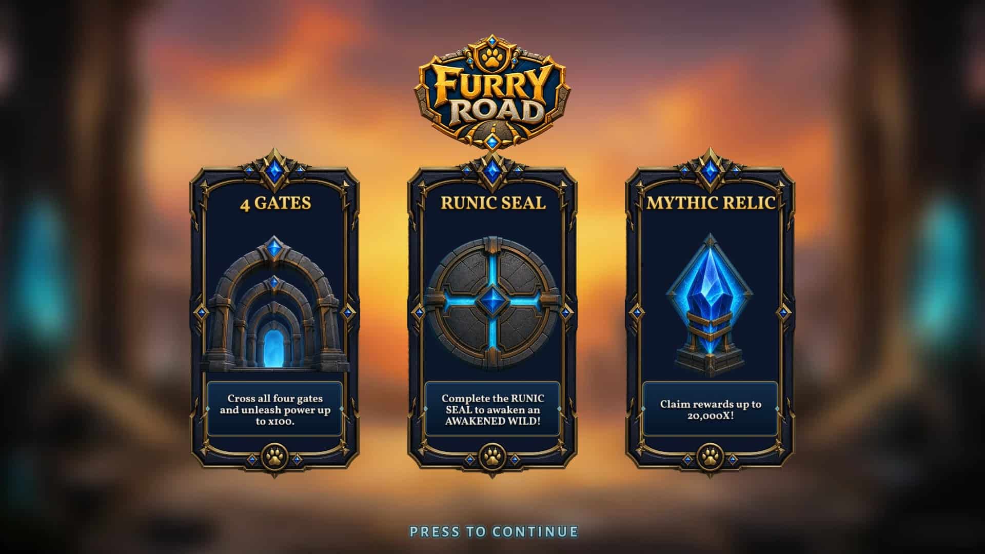 Furry Road Cluster Pays slot intro screen