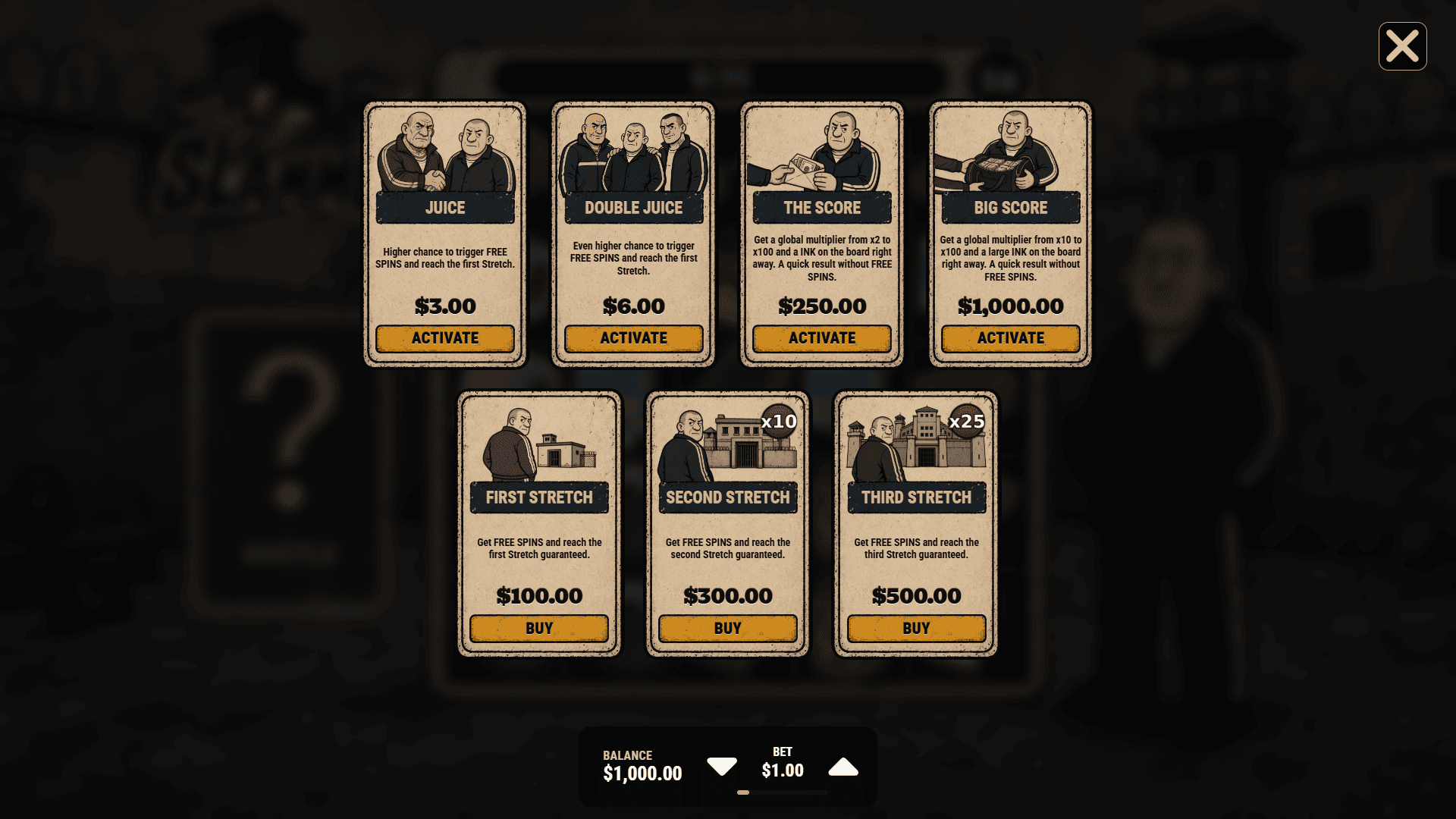 The Slammer bonus buy menu