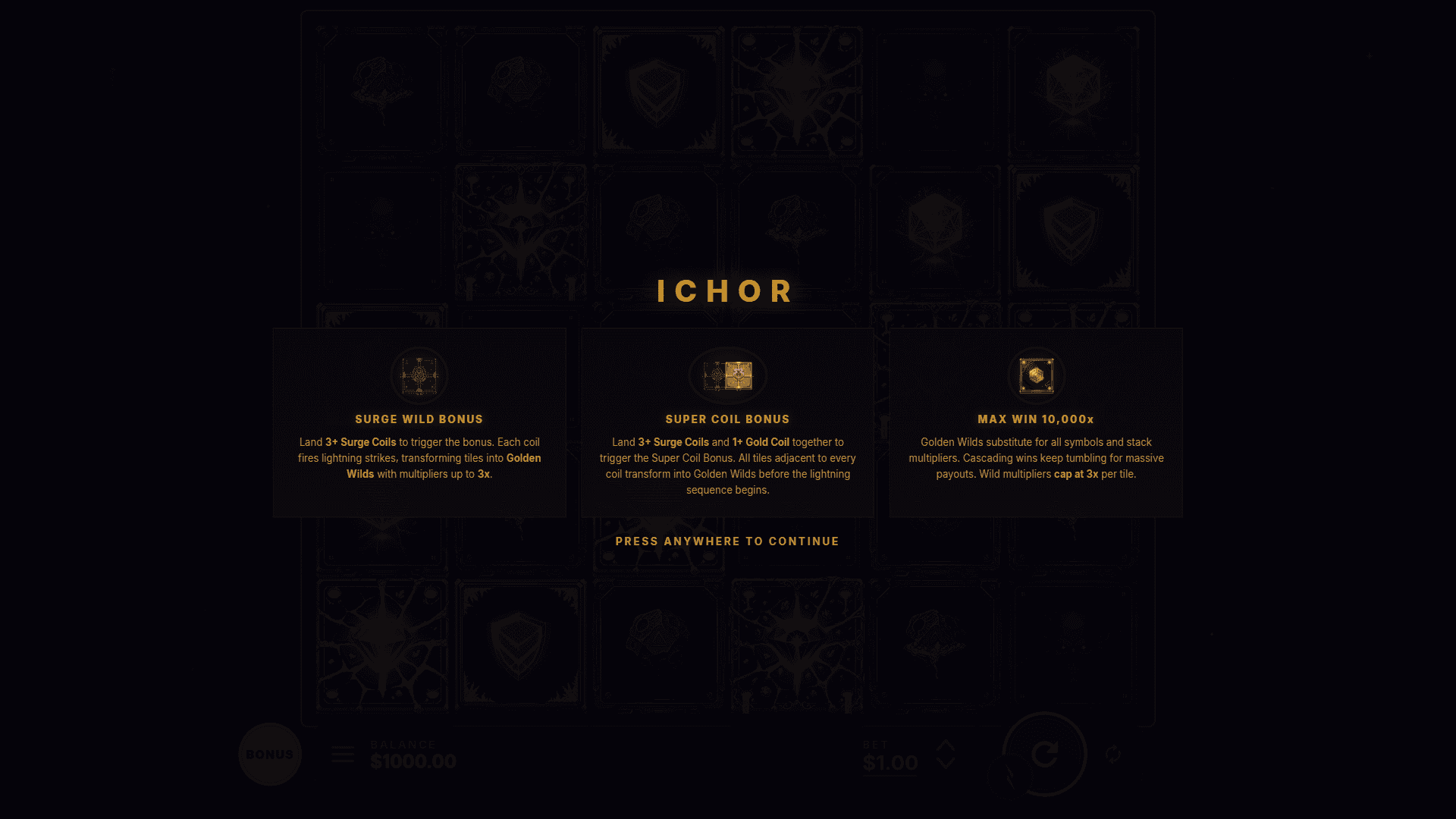 Ichor slot intro screen