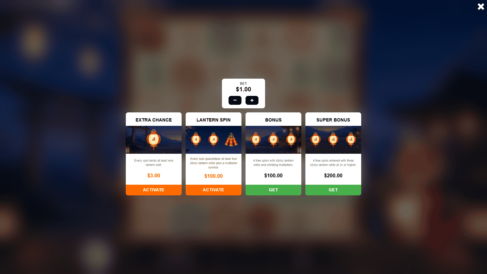 Wild Lantern bonus buy menu