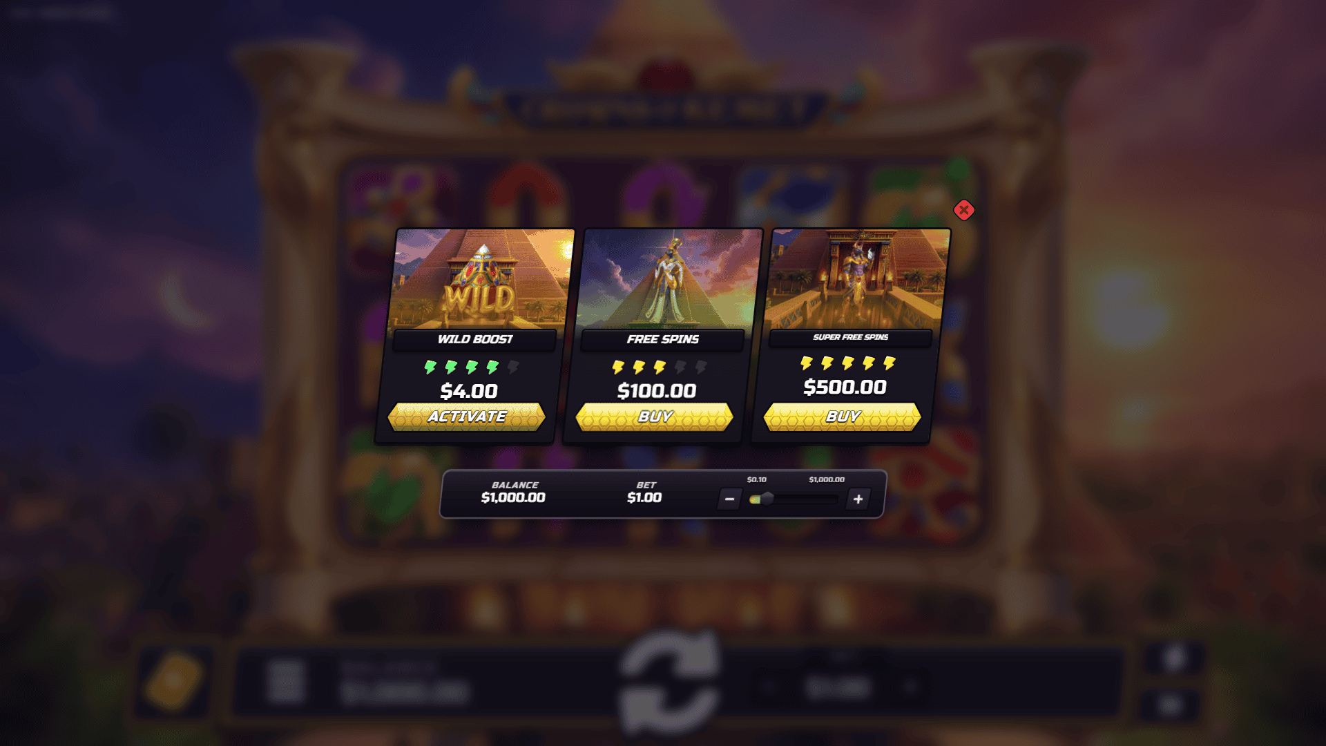 Crowns of Kemet bonus buy menu