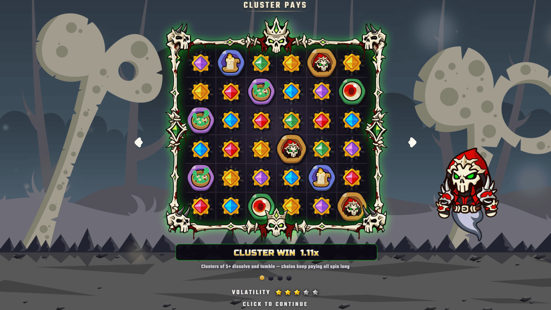 Dead Coin Cluster Pays slot intro screen
