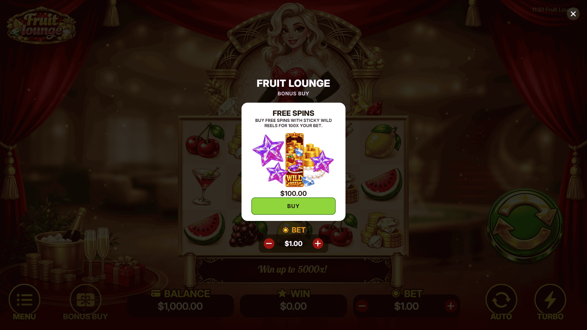 Fruit Lounge bonus buy menu