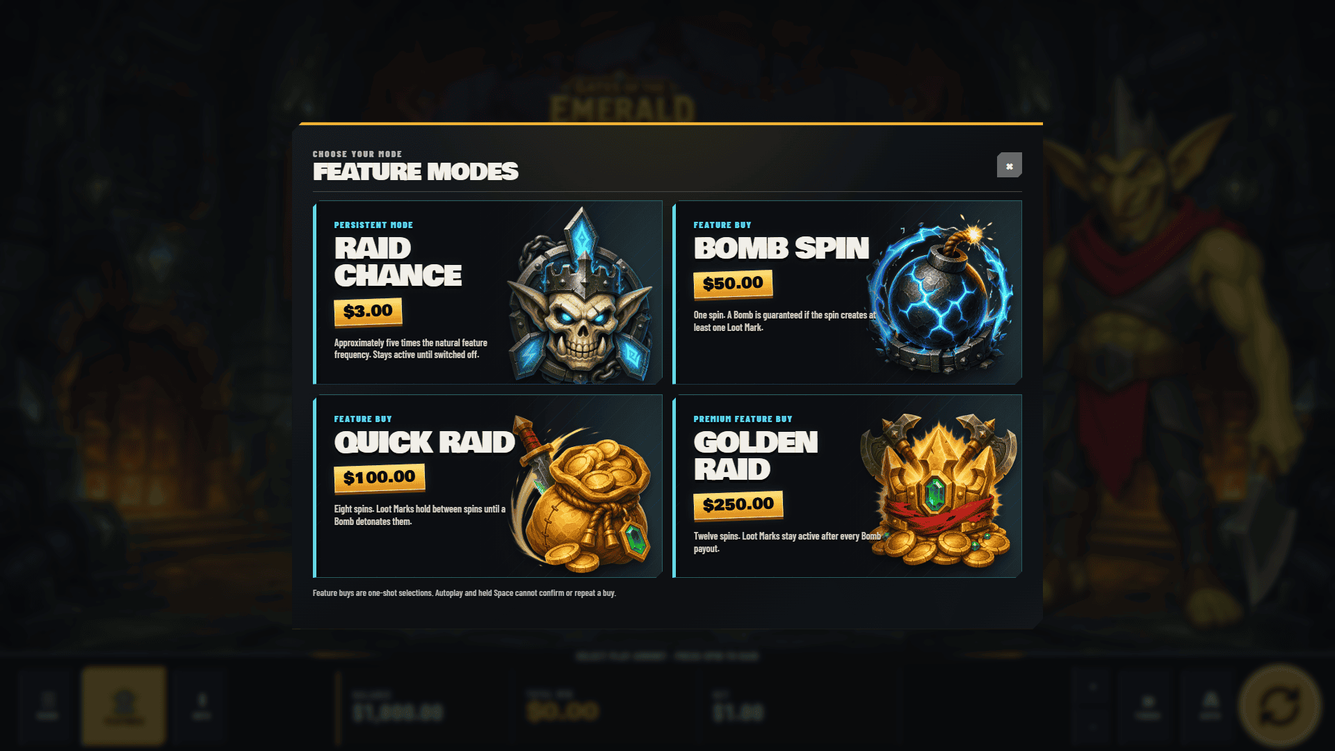 Gates of the Emerald Vault bonus buy menu