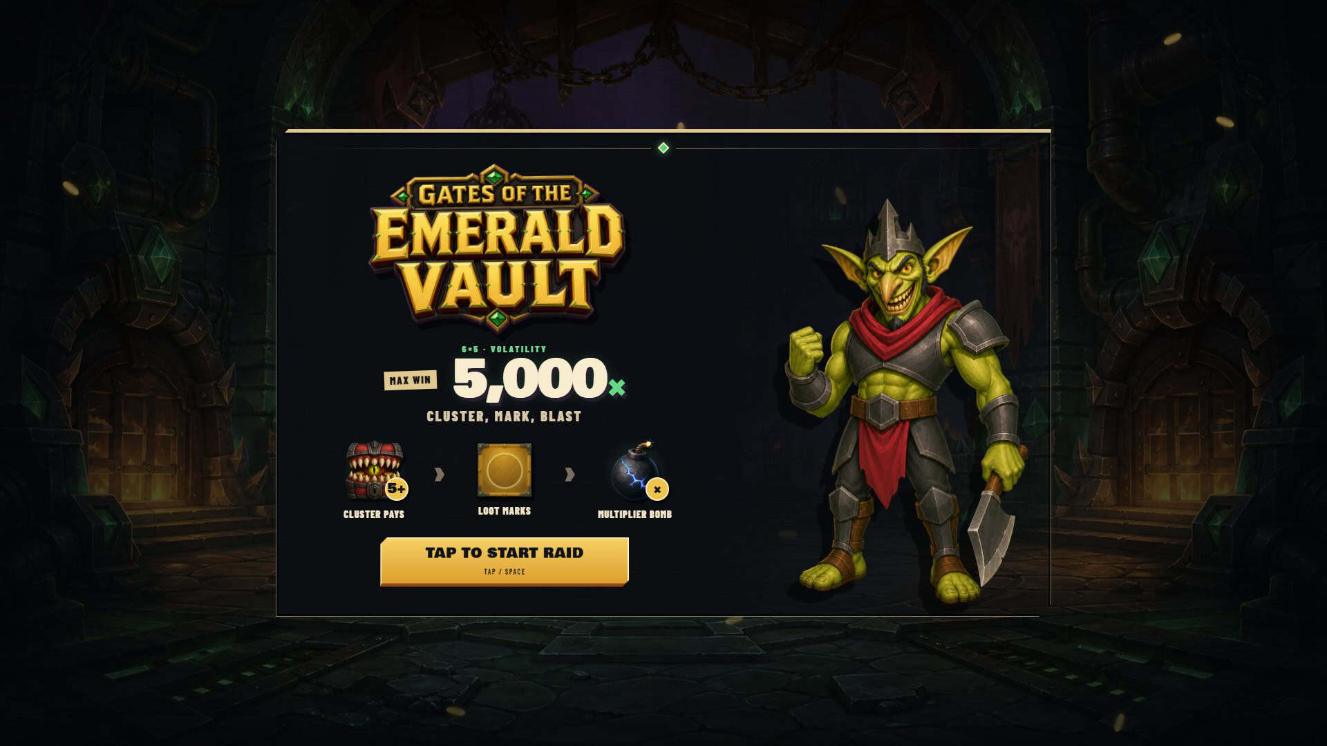Gates of the Emerald Vault slot intro screen