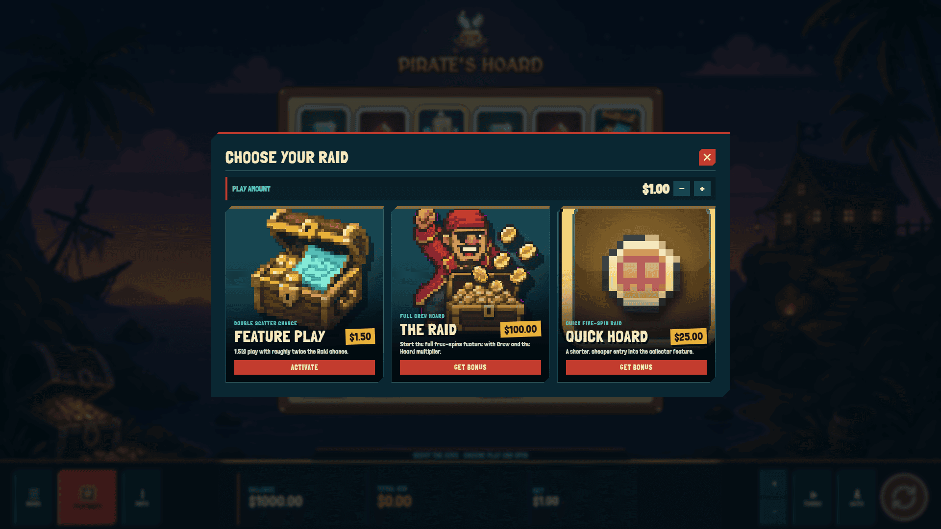 Pirates Hoard bonus buy menu