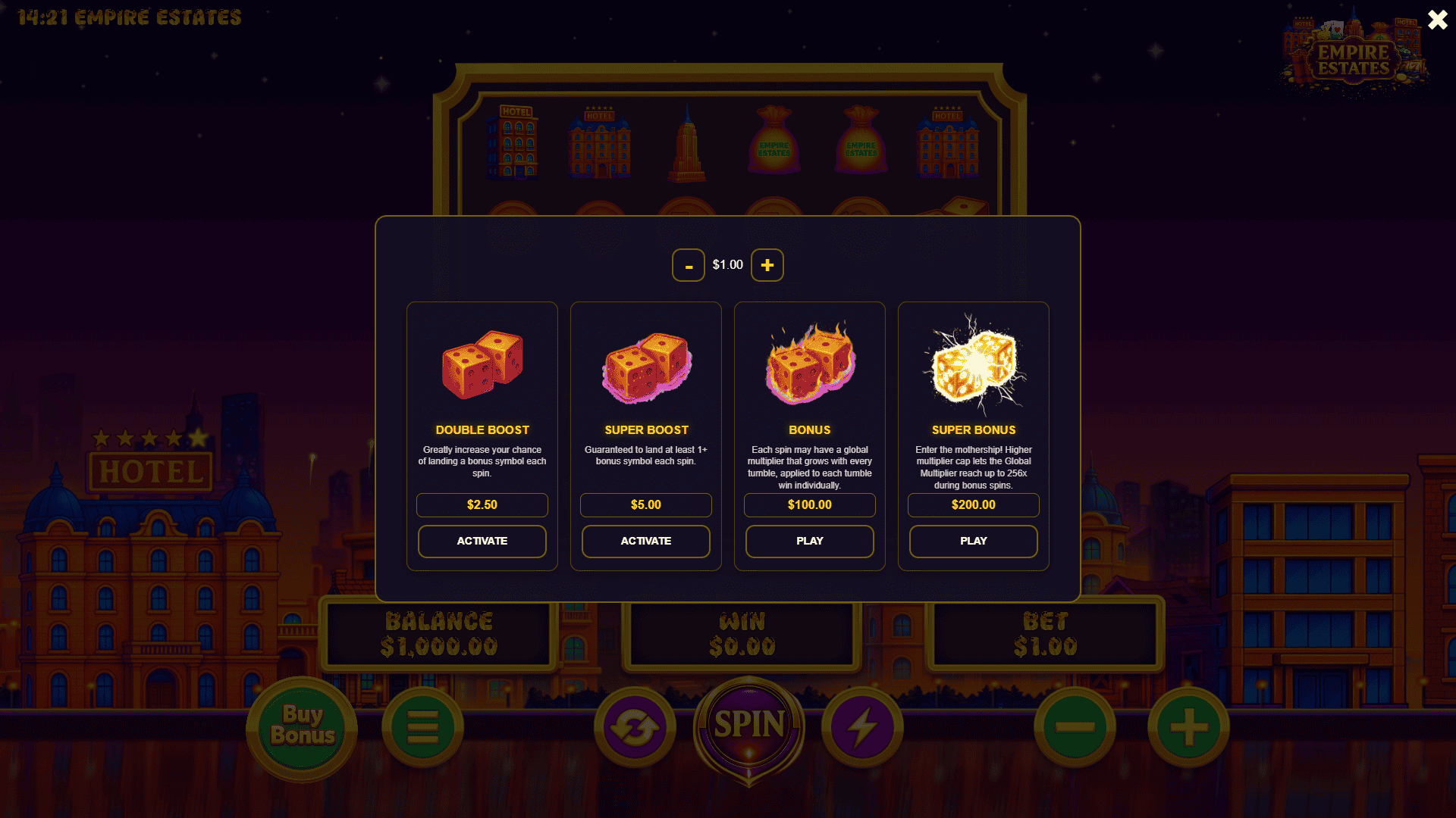 Empire Estates bonus buy menu