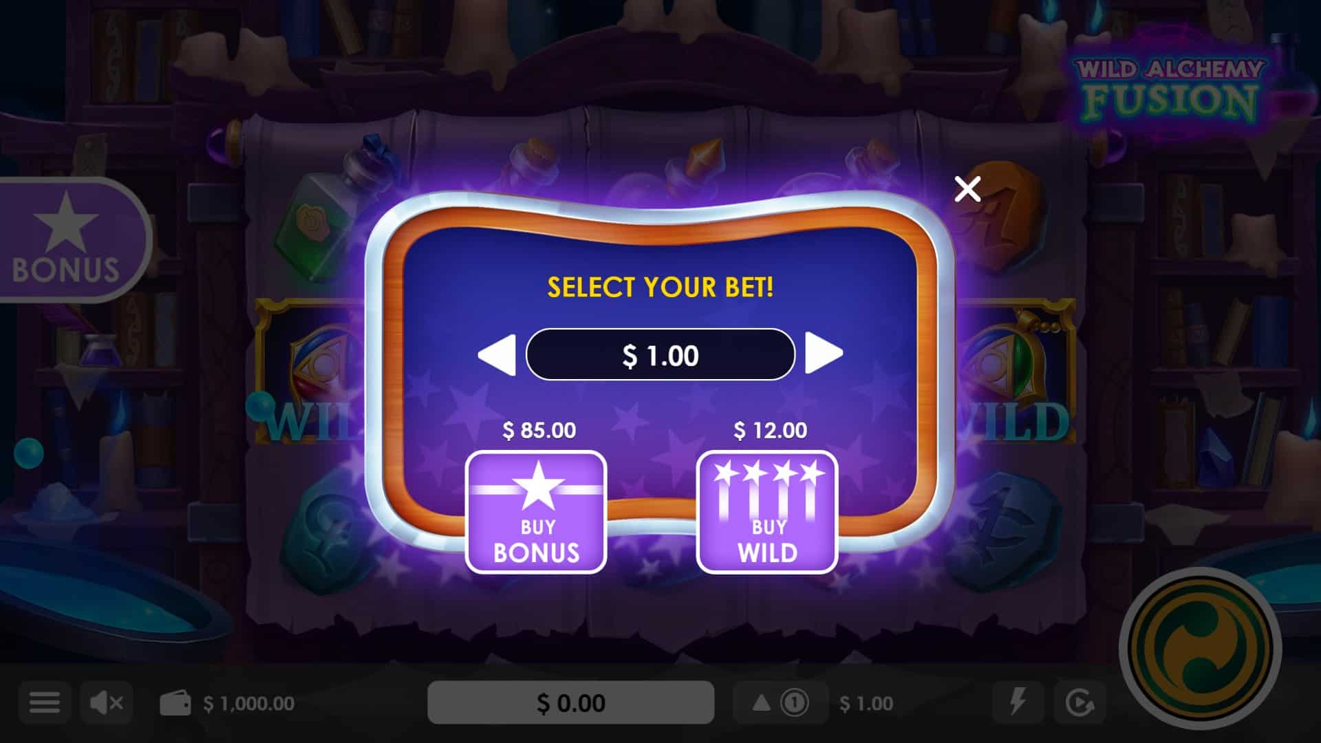 Wild Alchemy: Fusion bonus buy menu