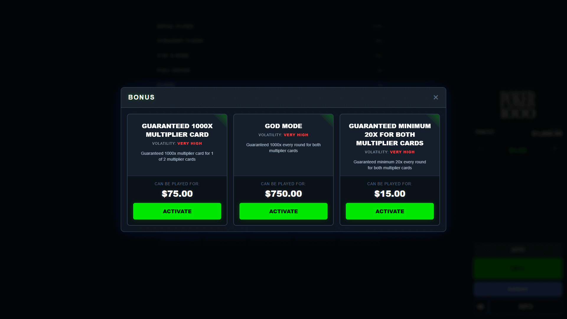 Poker 1000 bonus buy menu