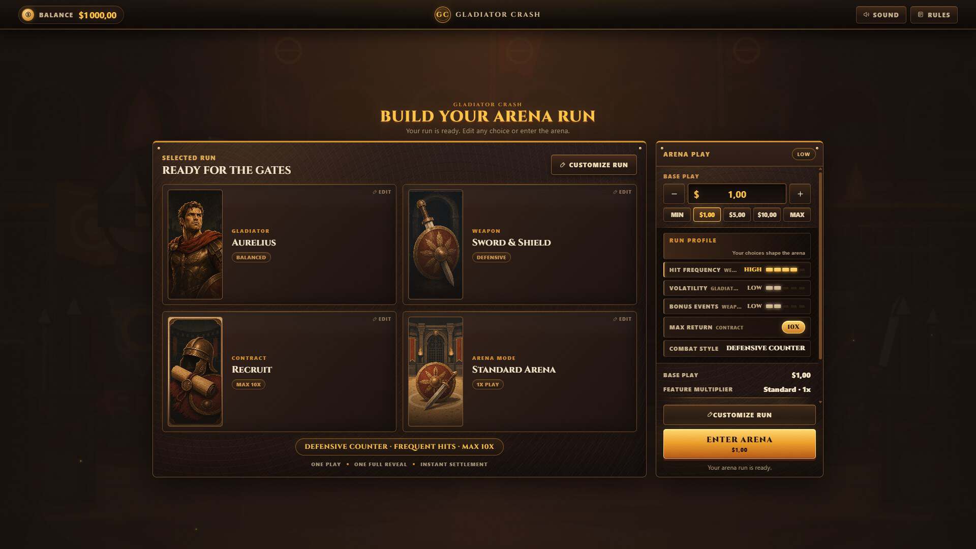 Gladiator Crash slot intro screen