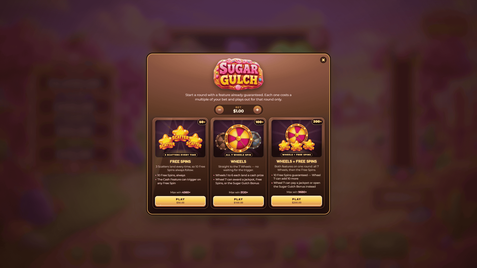 Sugar Gulch bonus buy menu