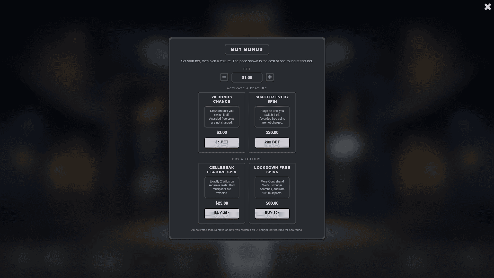 Contraband bonus buy menu