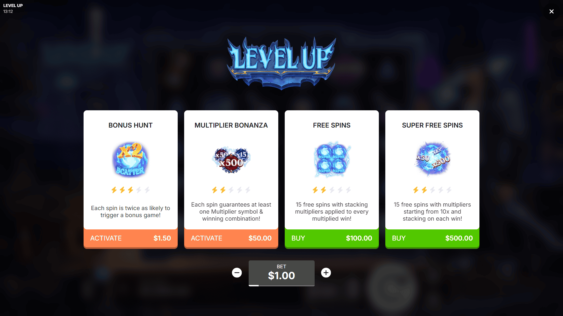 Level Up bonus buy menu