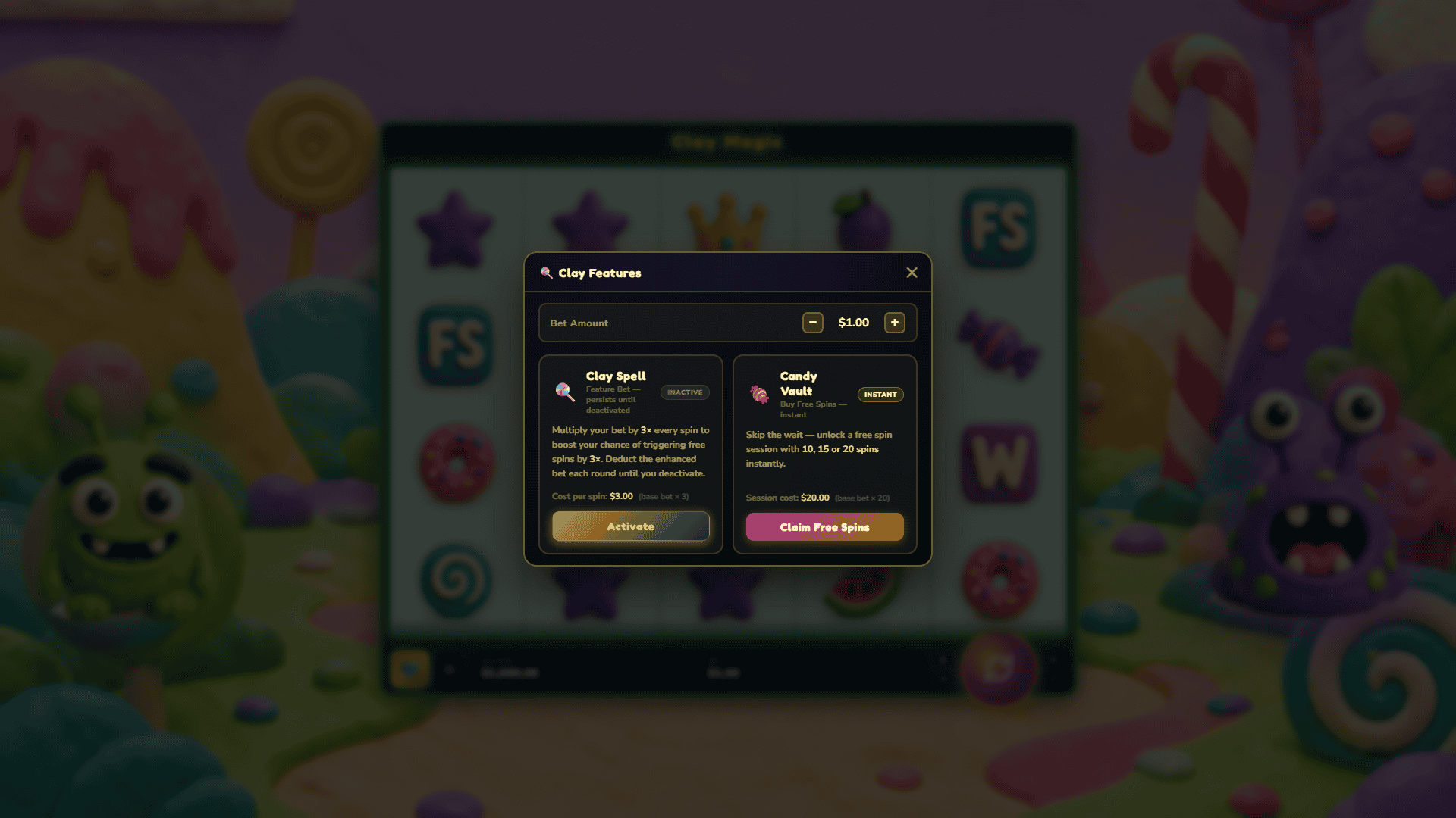 Clay Magic bonus buy menu