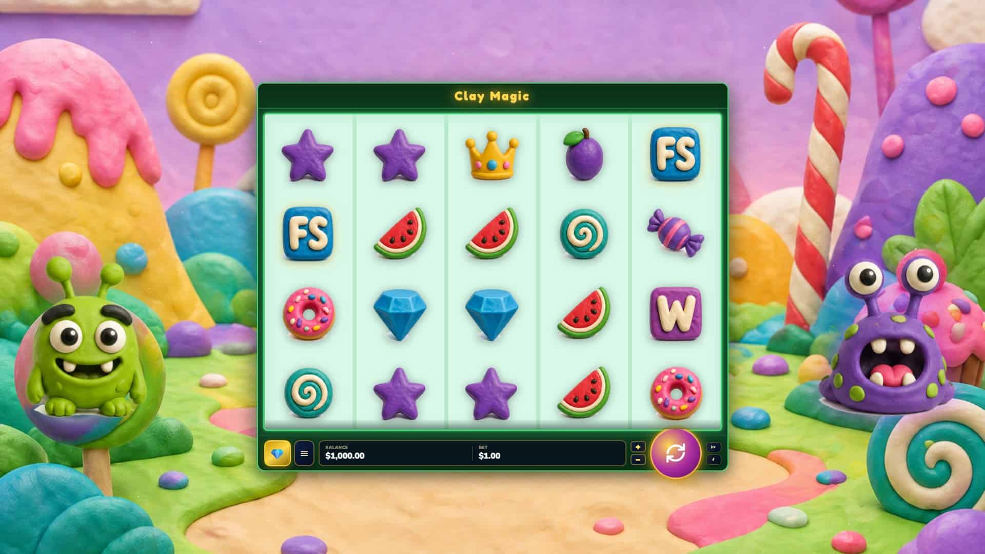 Clay Magic slot gameplay reels