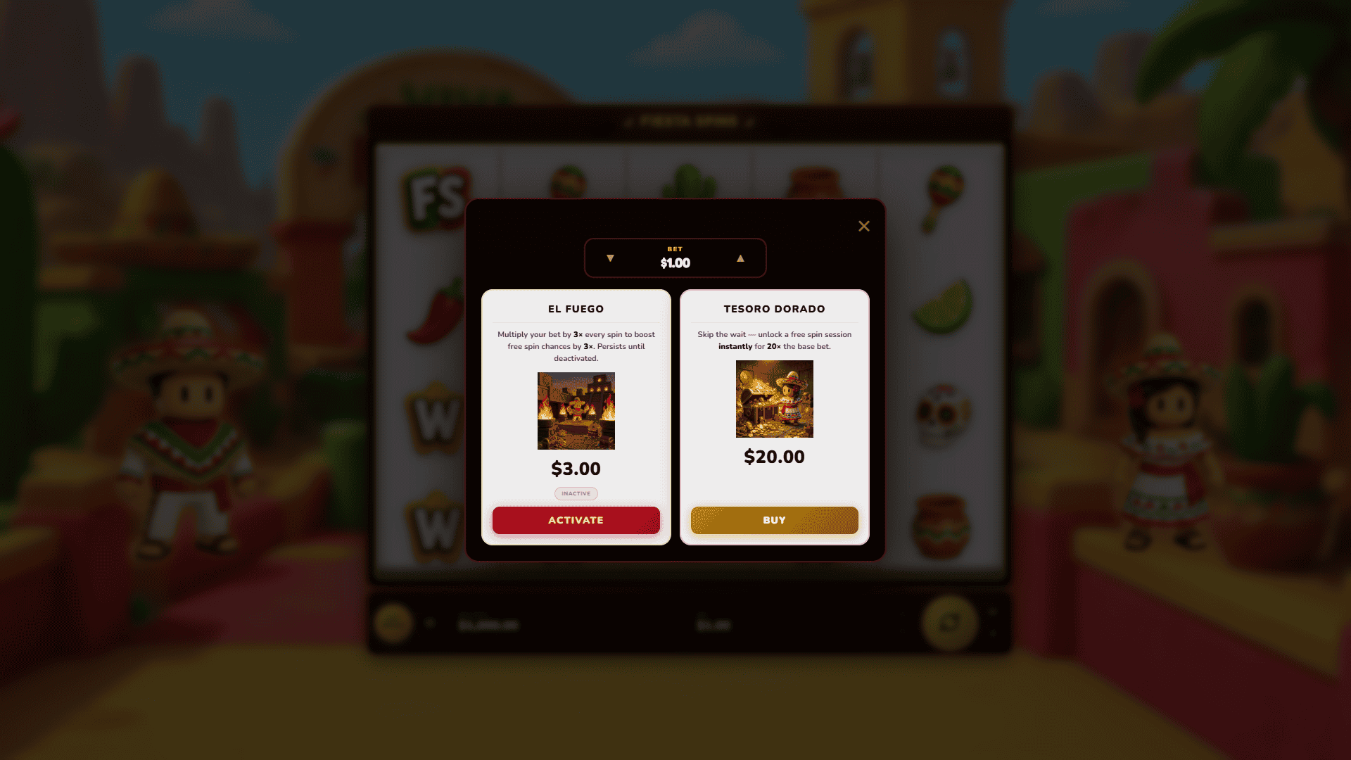 Fiesta Spins bonus buy menu