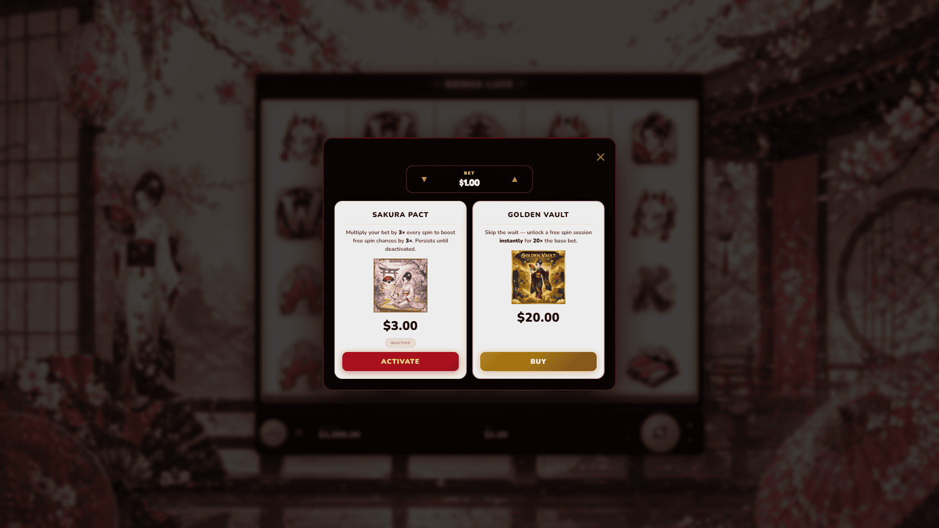 Geisha Luck bonus buy menu