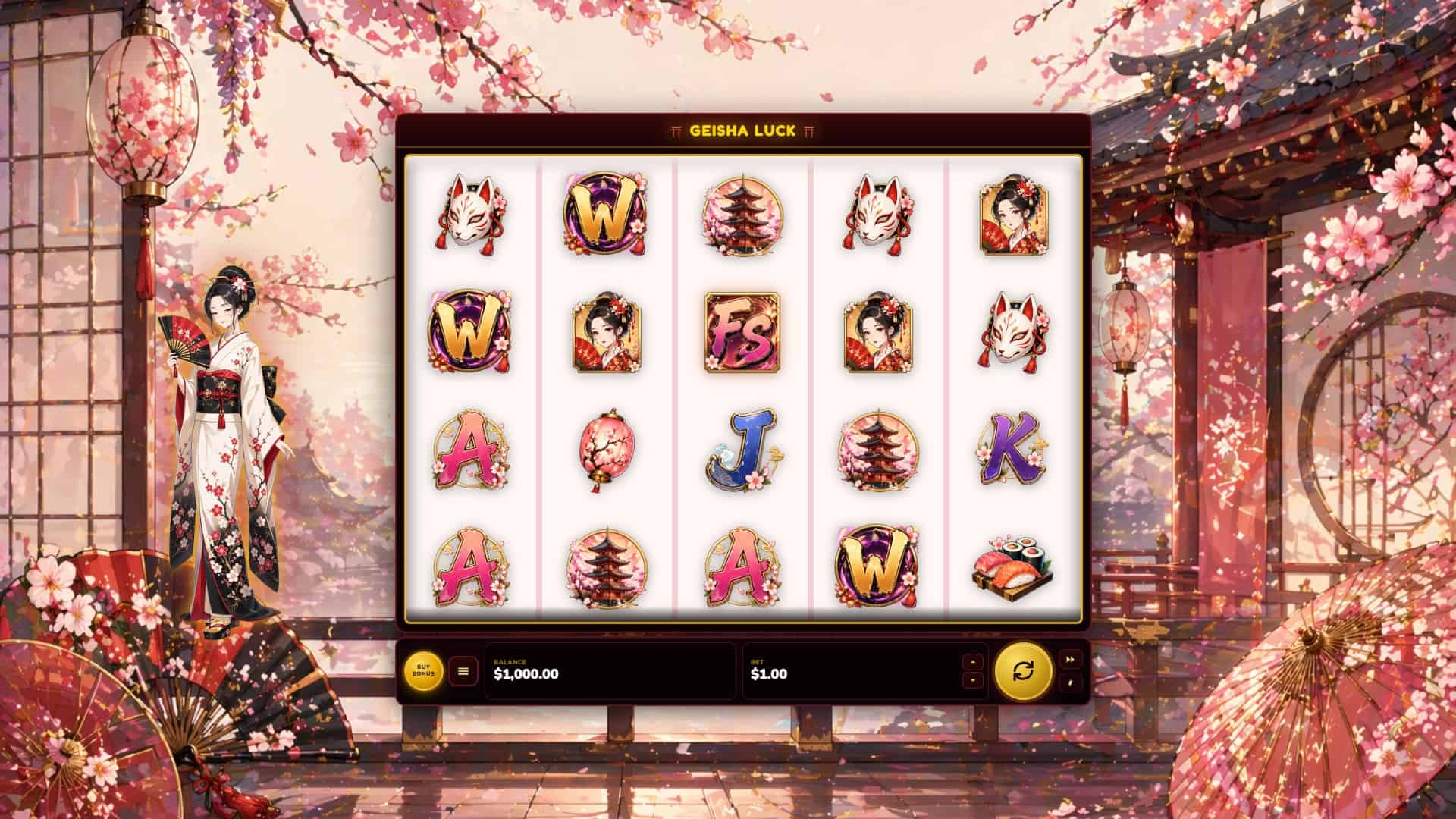 Geisha Luck slot gameplay reels