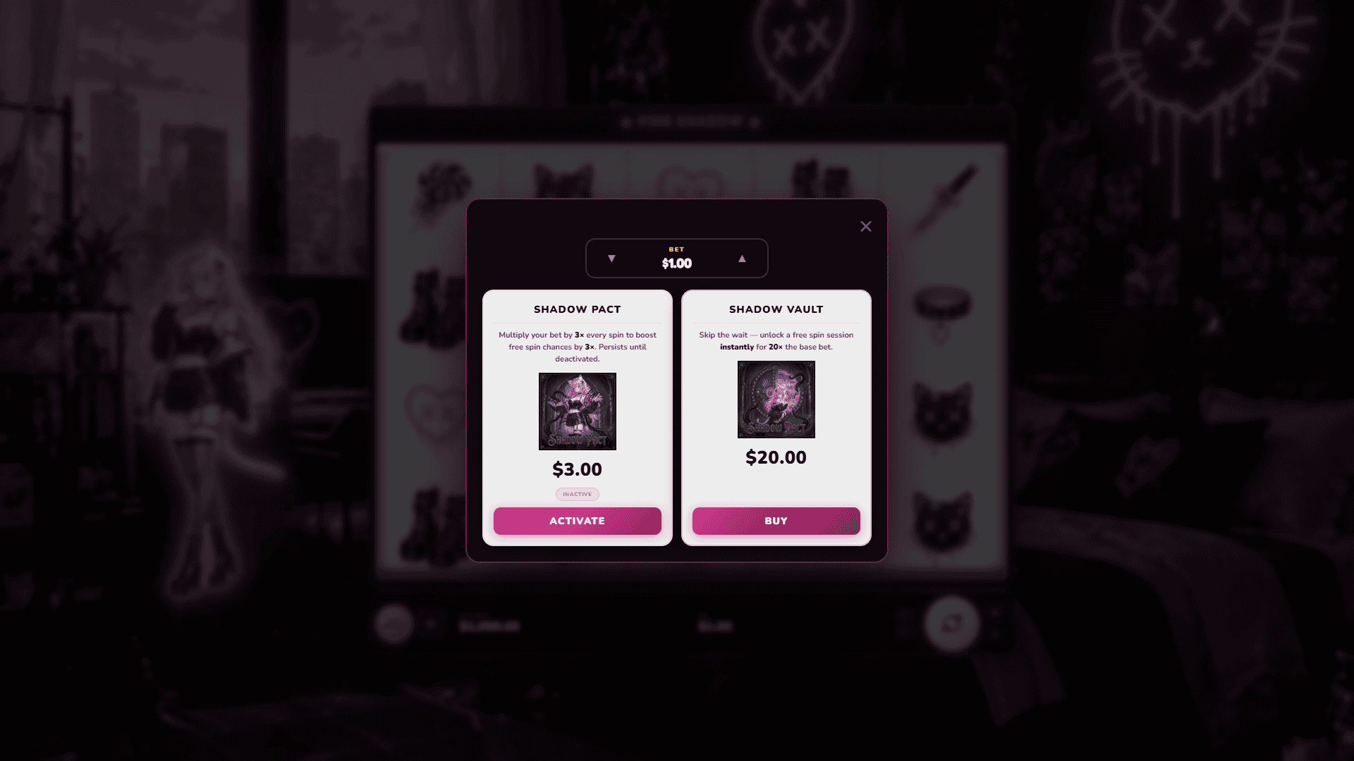 Pink Shadow bonus buy menu
