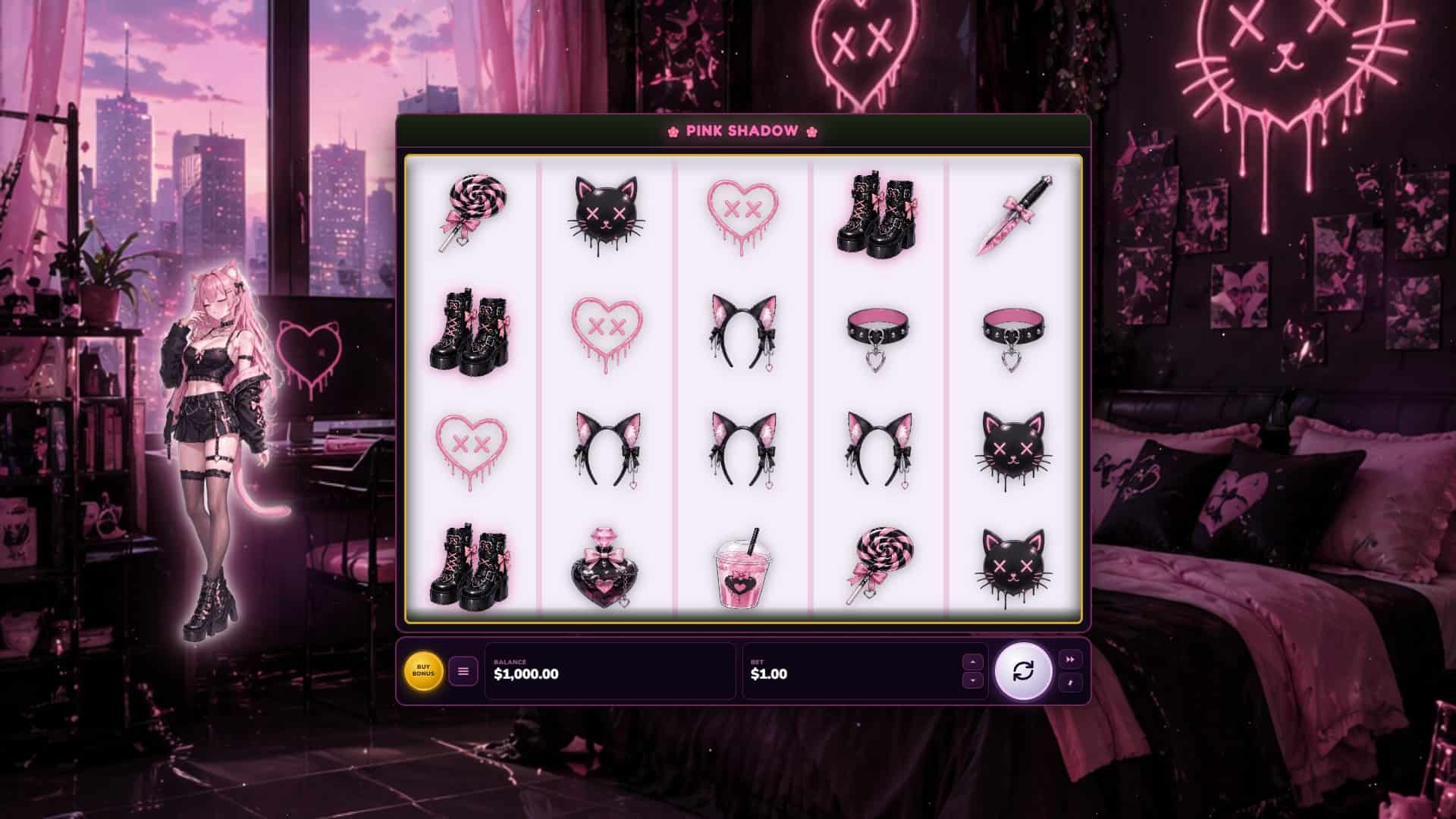 Pink Shadow slot gameplay reels