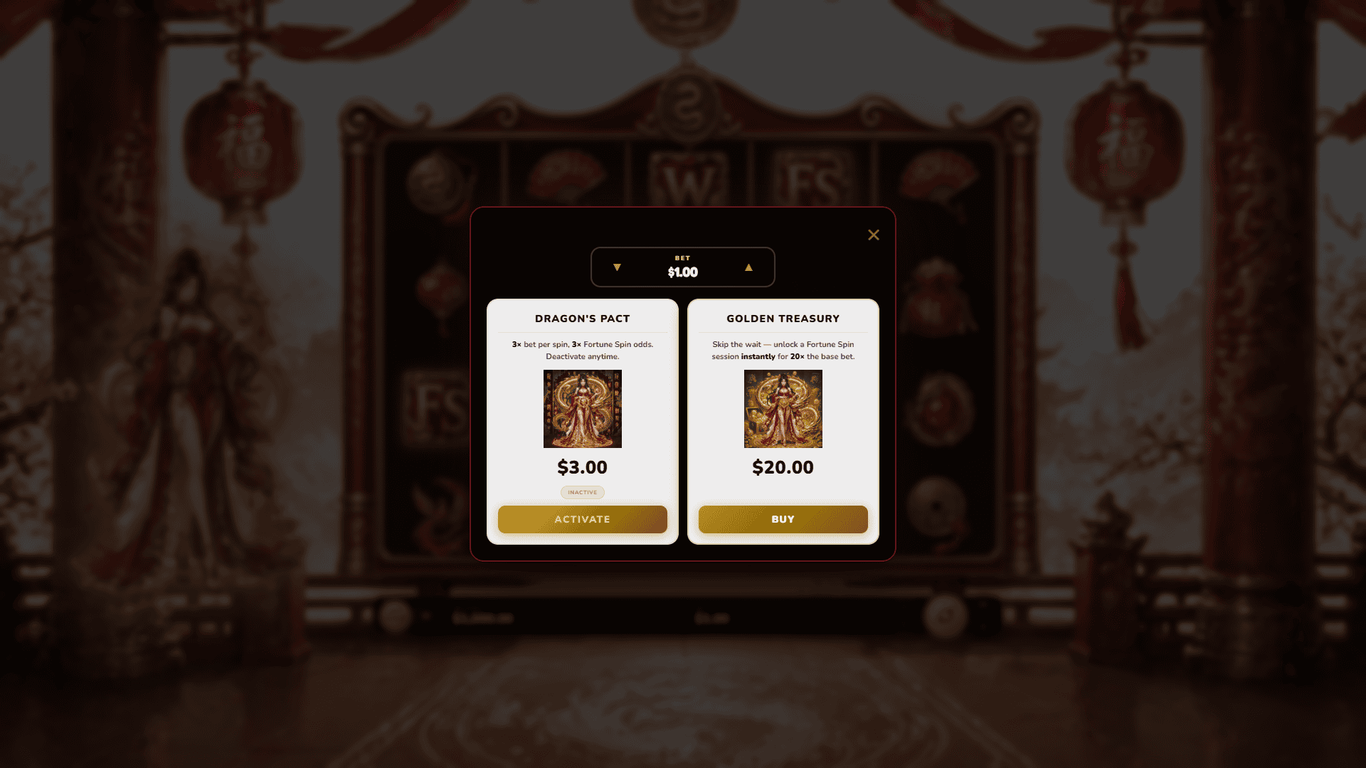 Royal Dragon bonus buy menu