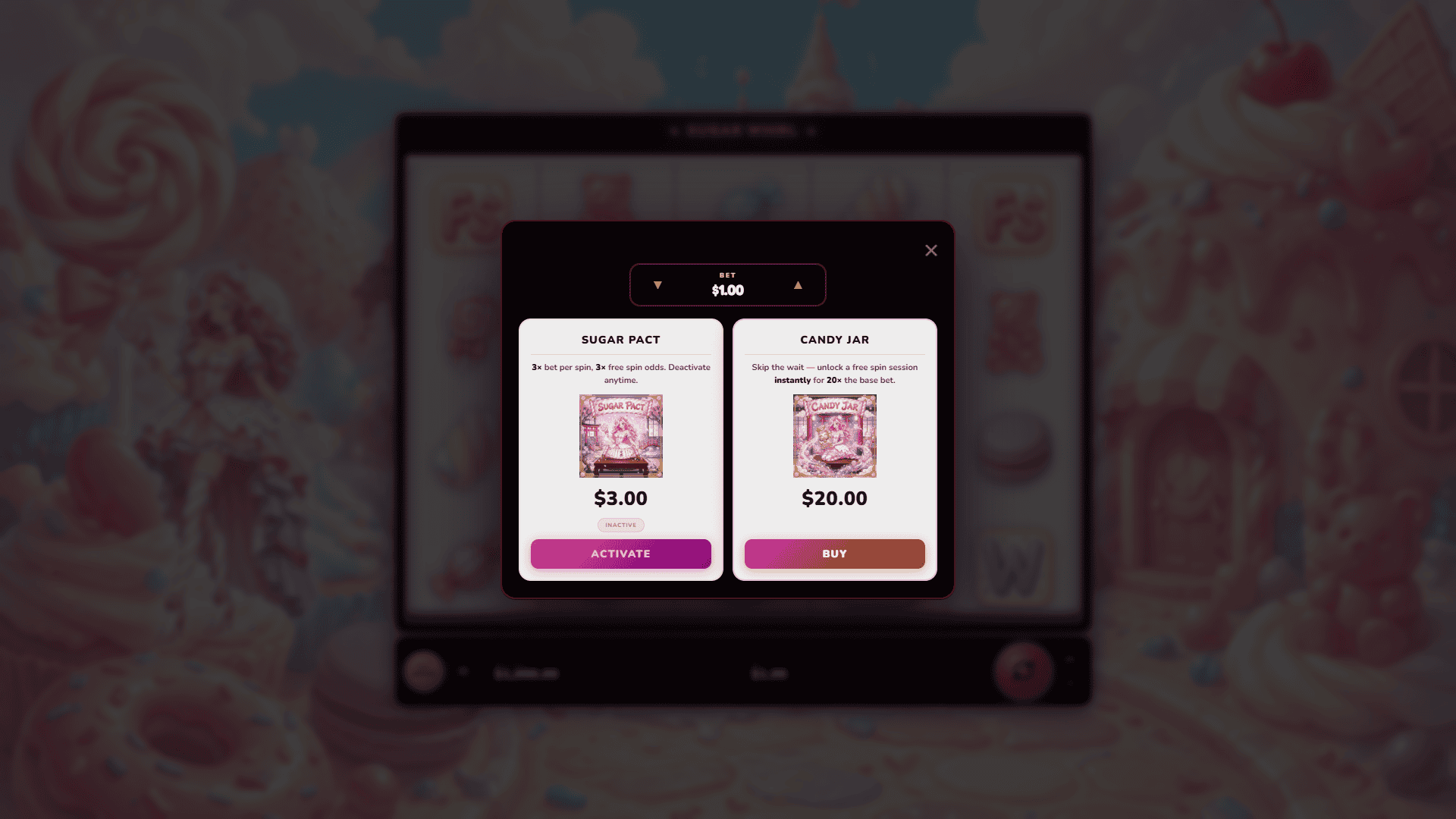 Sugar Whirl bonus buy menu