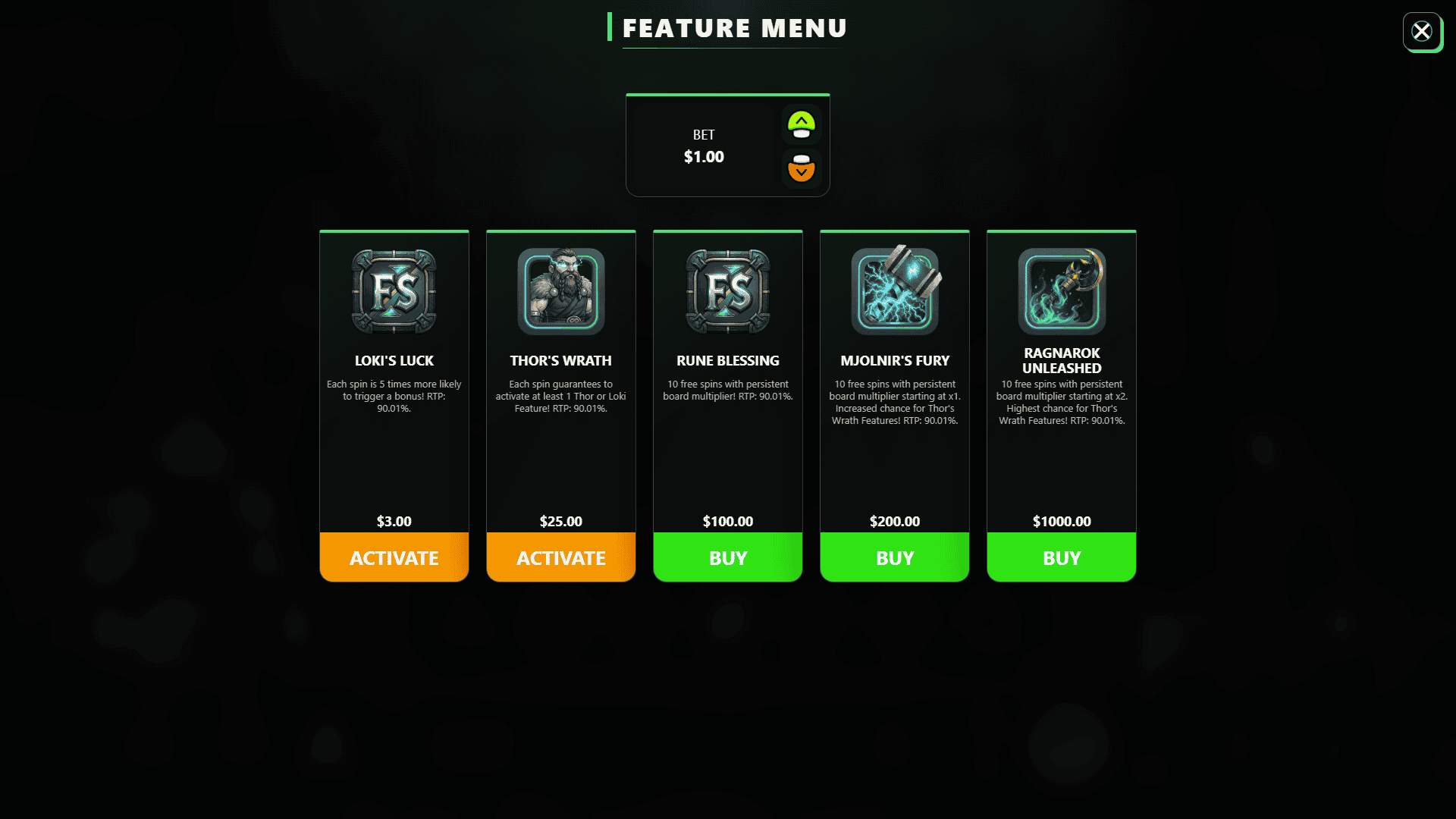 Strom God bonus buy menu