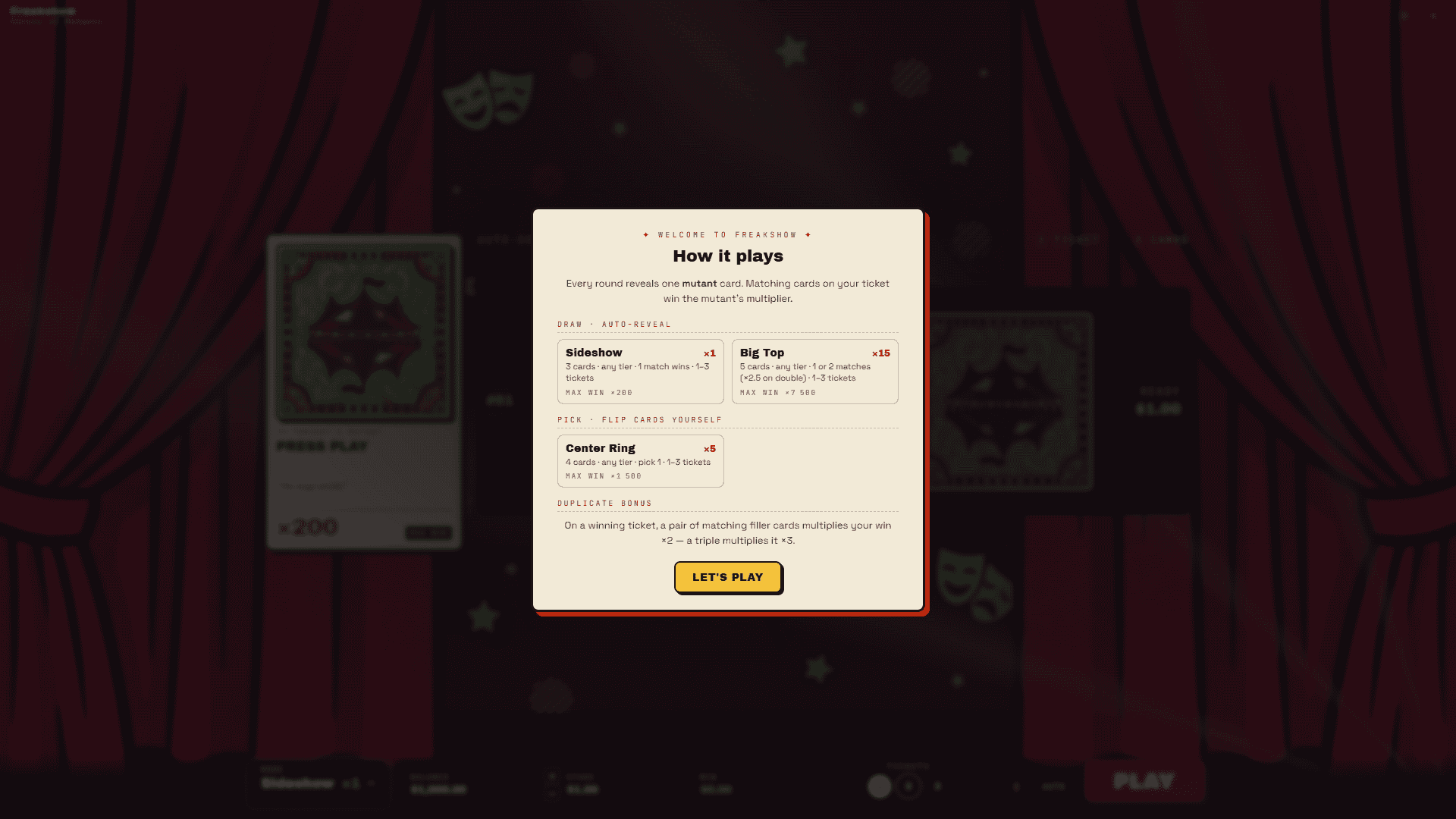 Freakshow slot intro screen