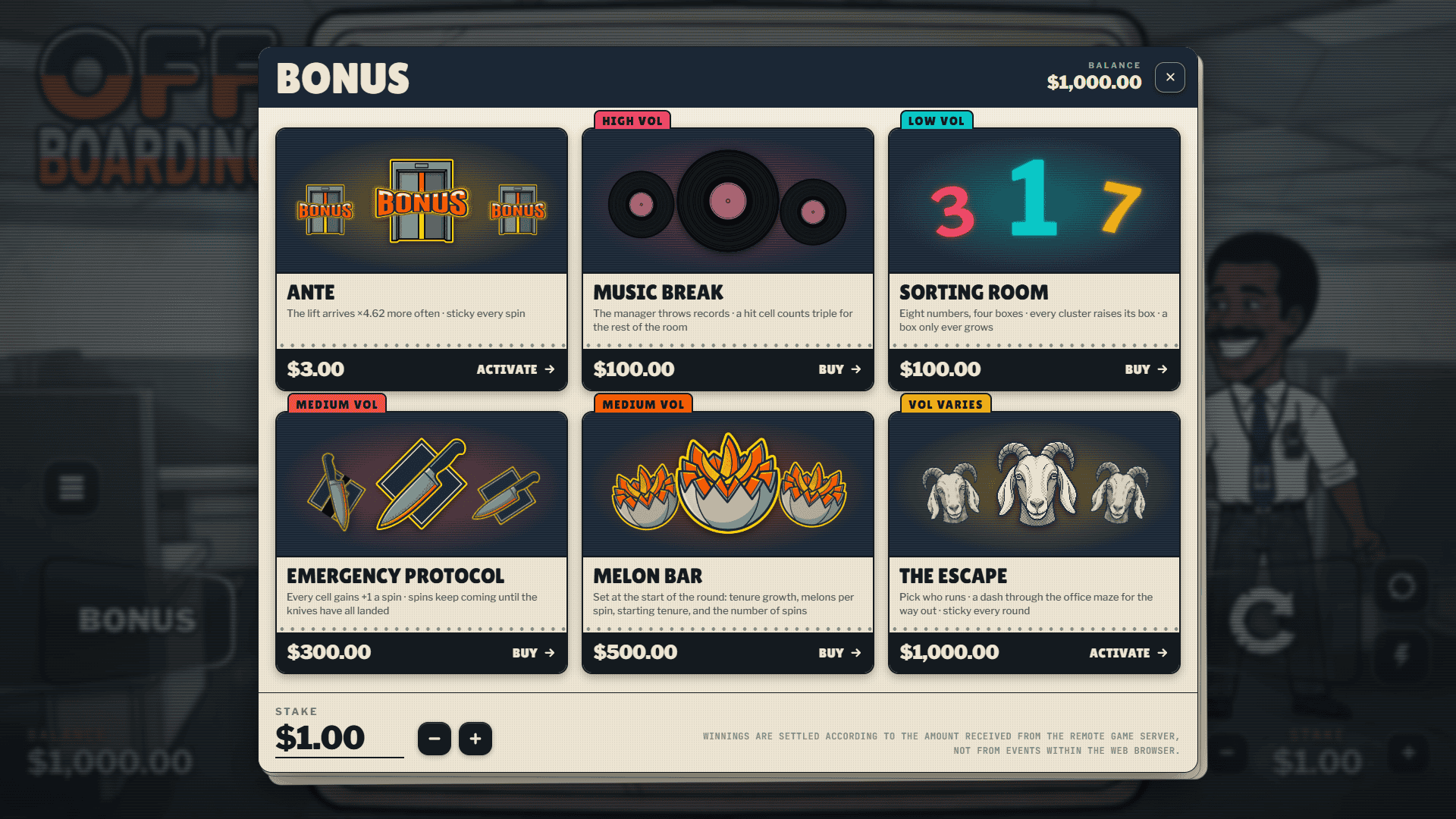 Offboarding bonus buy menu