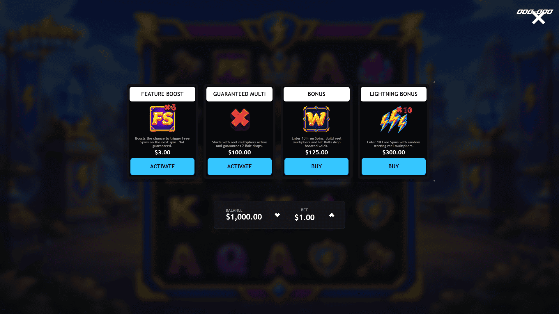 Storm Strike bonus buy menu