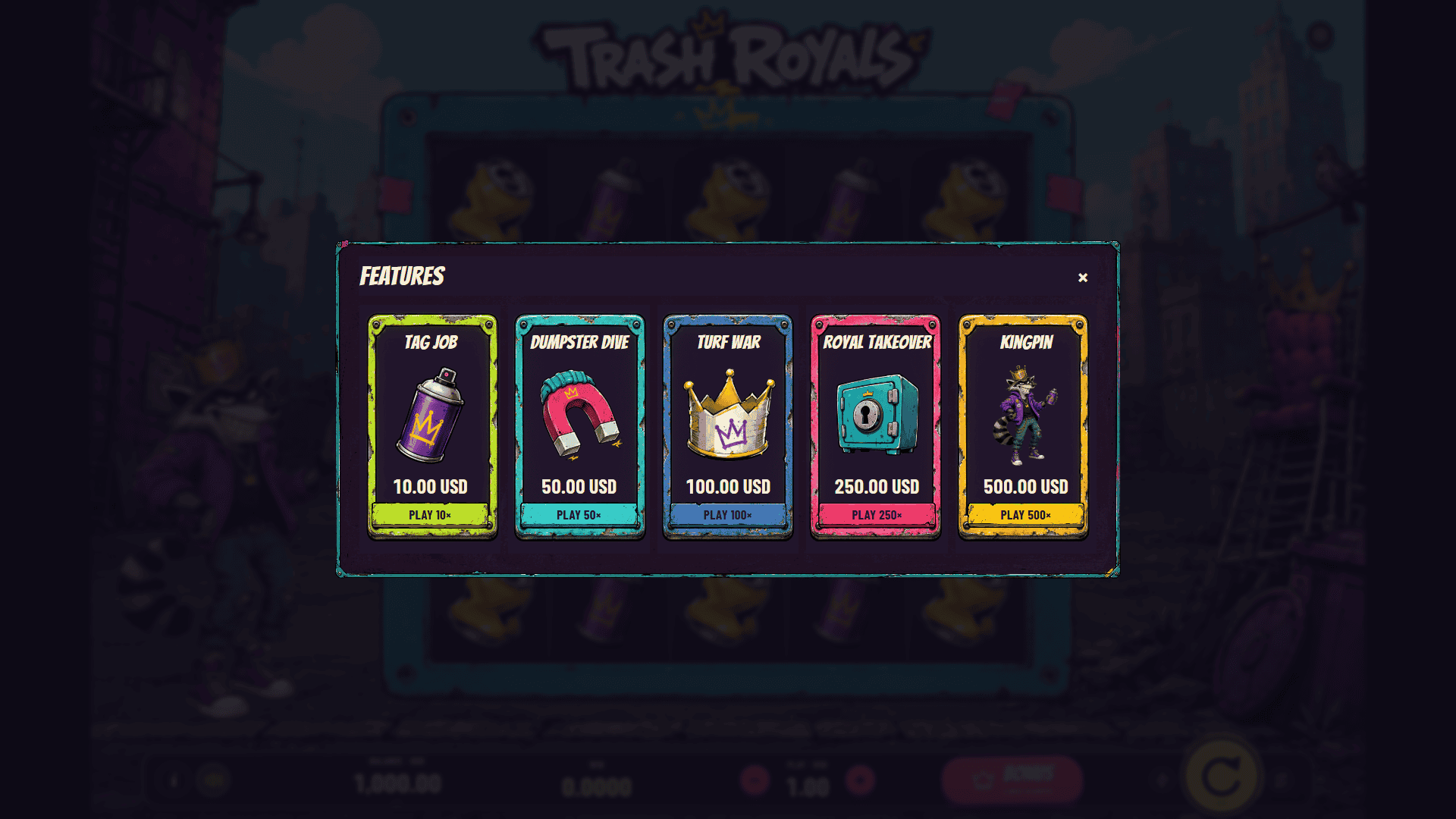 Trash Royals bonus buy menu