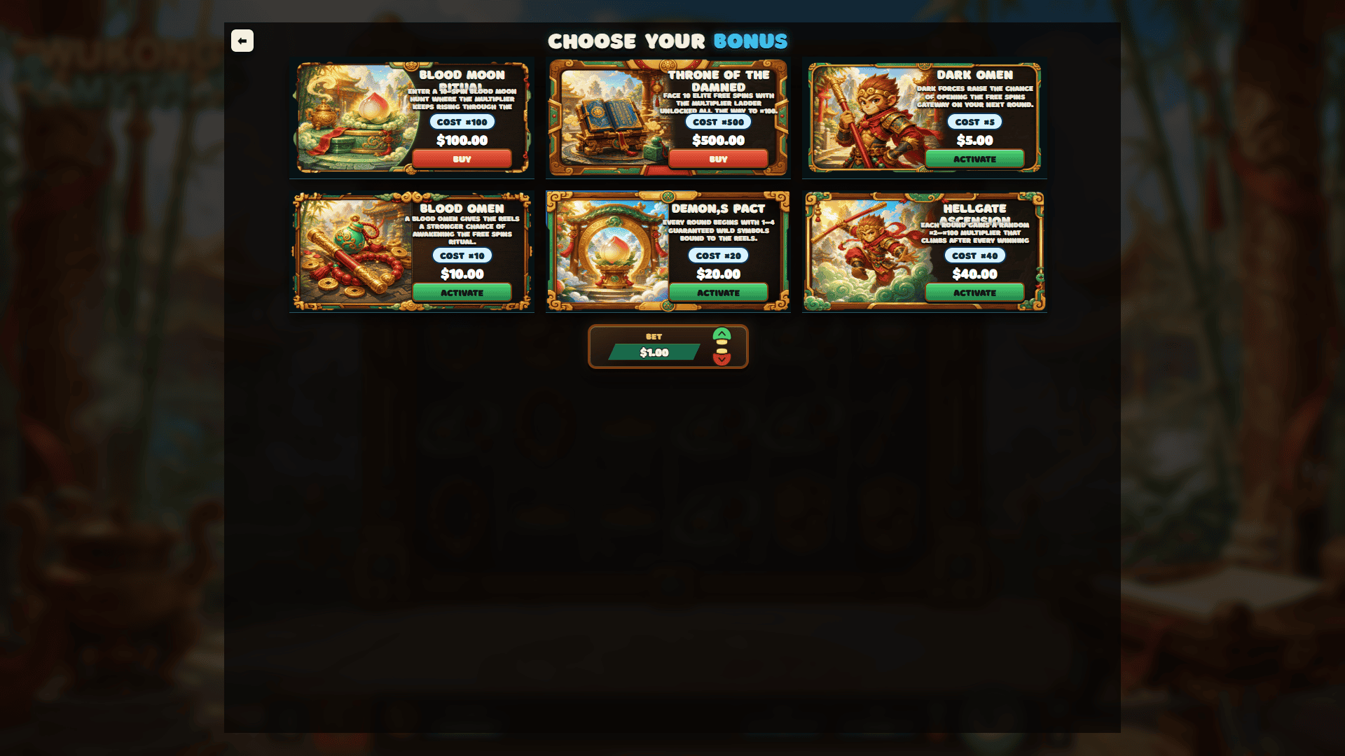 Wukong Myth bonus buy menu