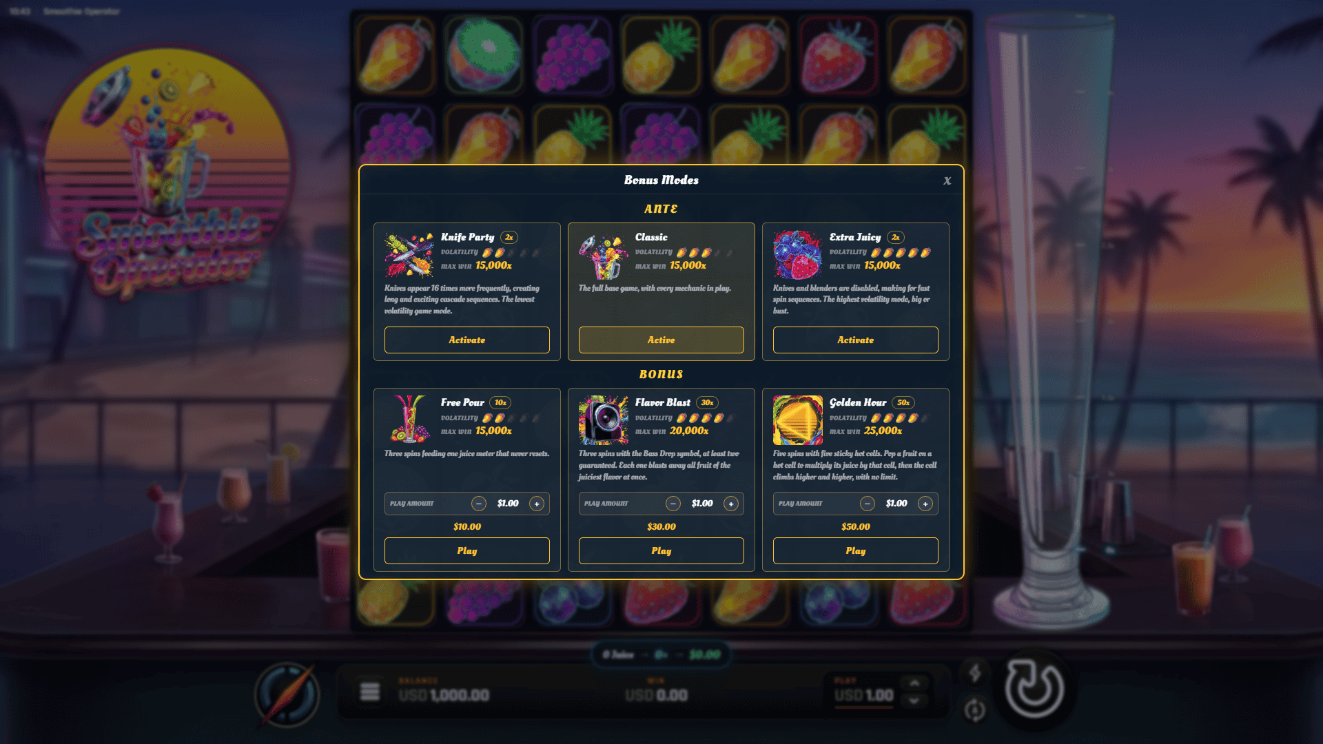 Smoothie Operator bonus buy menu