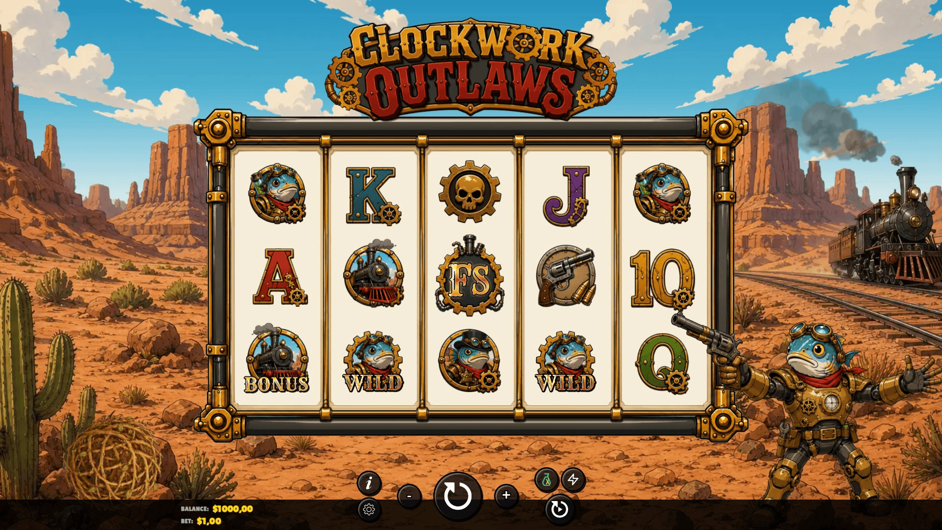 Clockwork Outlaws slot gameplay reels